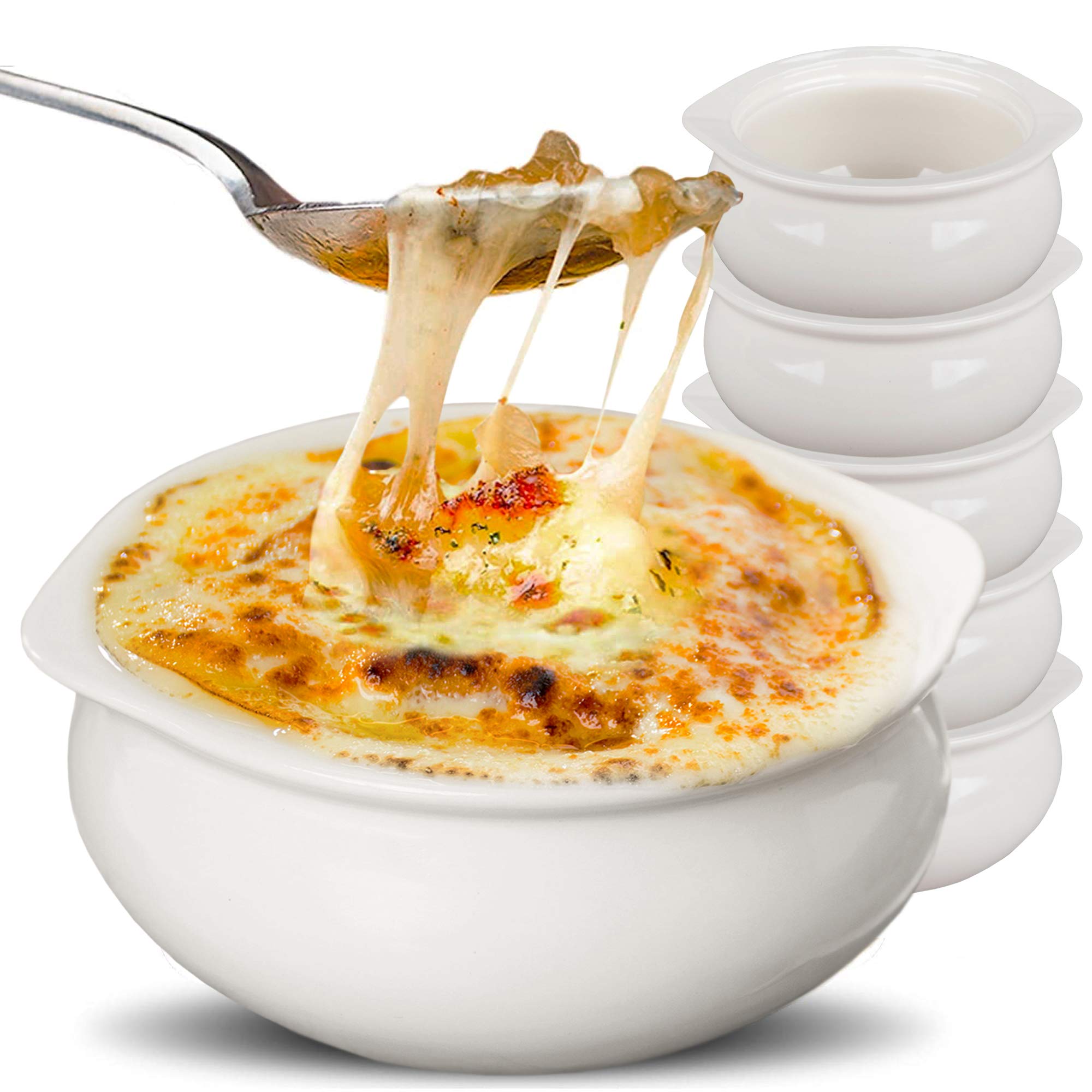 Stock Your Home White French Onion Soup Crocks (6 Count) - 12 Ounce Oven Safe French Onion Soup Bowls - Ivory Ceramic Porcelain Soup Bowls - Dishwasher Safe Stoneware Crocks for Soup, Chowder, Chili