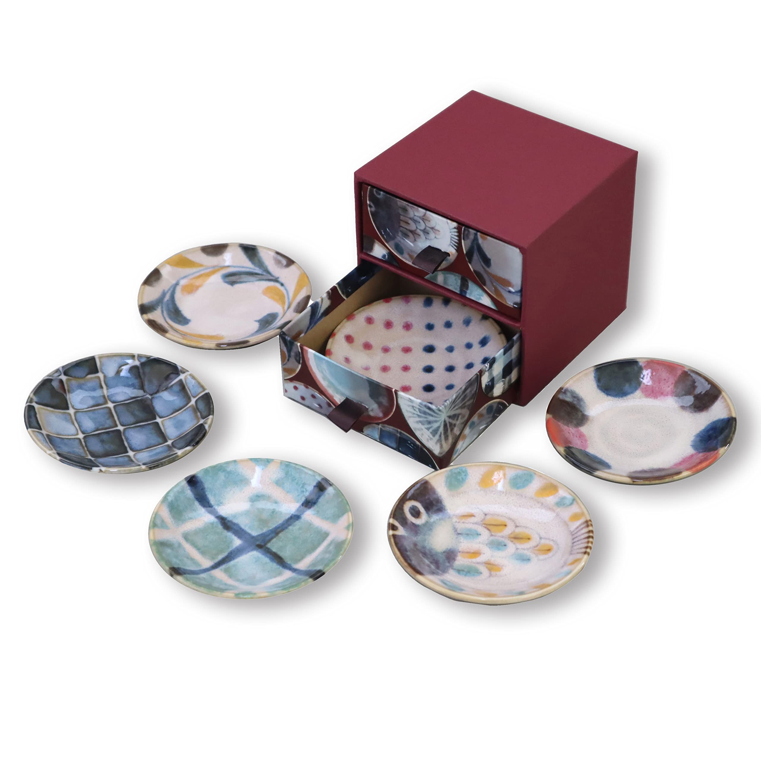 アワサカ(Awasaka)Izawa Corporation AW01788 Gift Set, 6 Types of Small Plates, Blush Color, Drawer Boxed