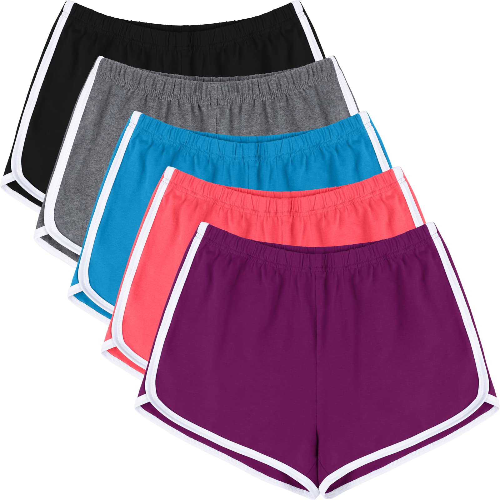 URATOT 5 Pack Women's Cotton Yoga Dance Short Pants Sport Shorts Summer Athletic Cycling Hiking Sports Shorts