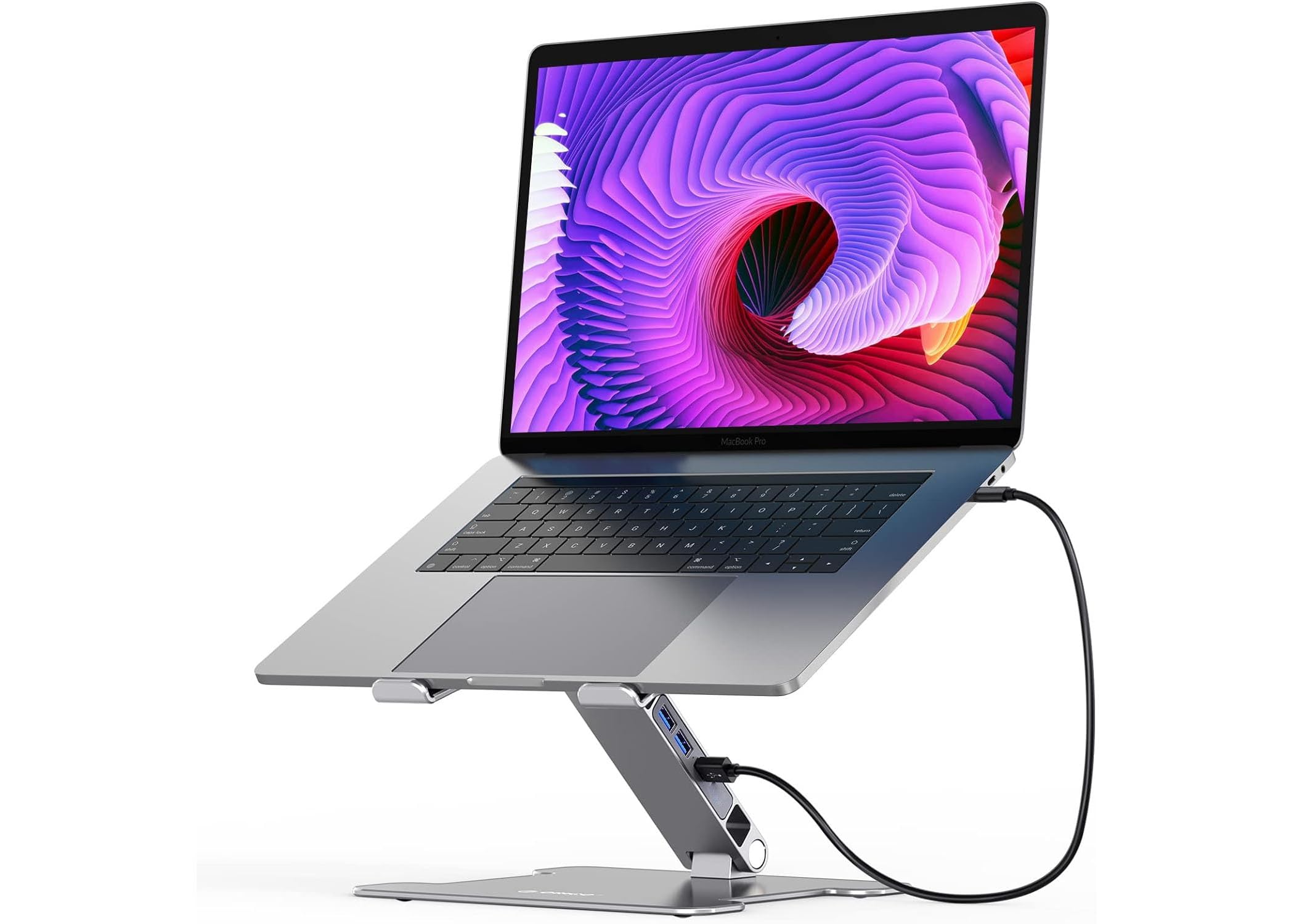 Adjustable Laptop Stand with 3 Port USB 3.0 Hub, Aluminum Computer Riser Compatible with MacBook Air Pro, Dell XPS, 10-15.6" Notebook and Tablet (Silver)