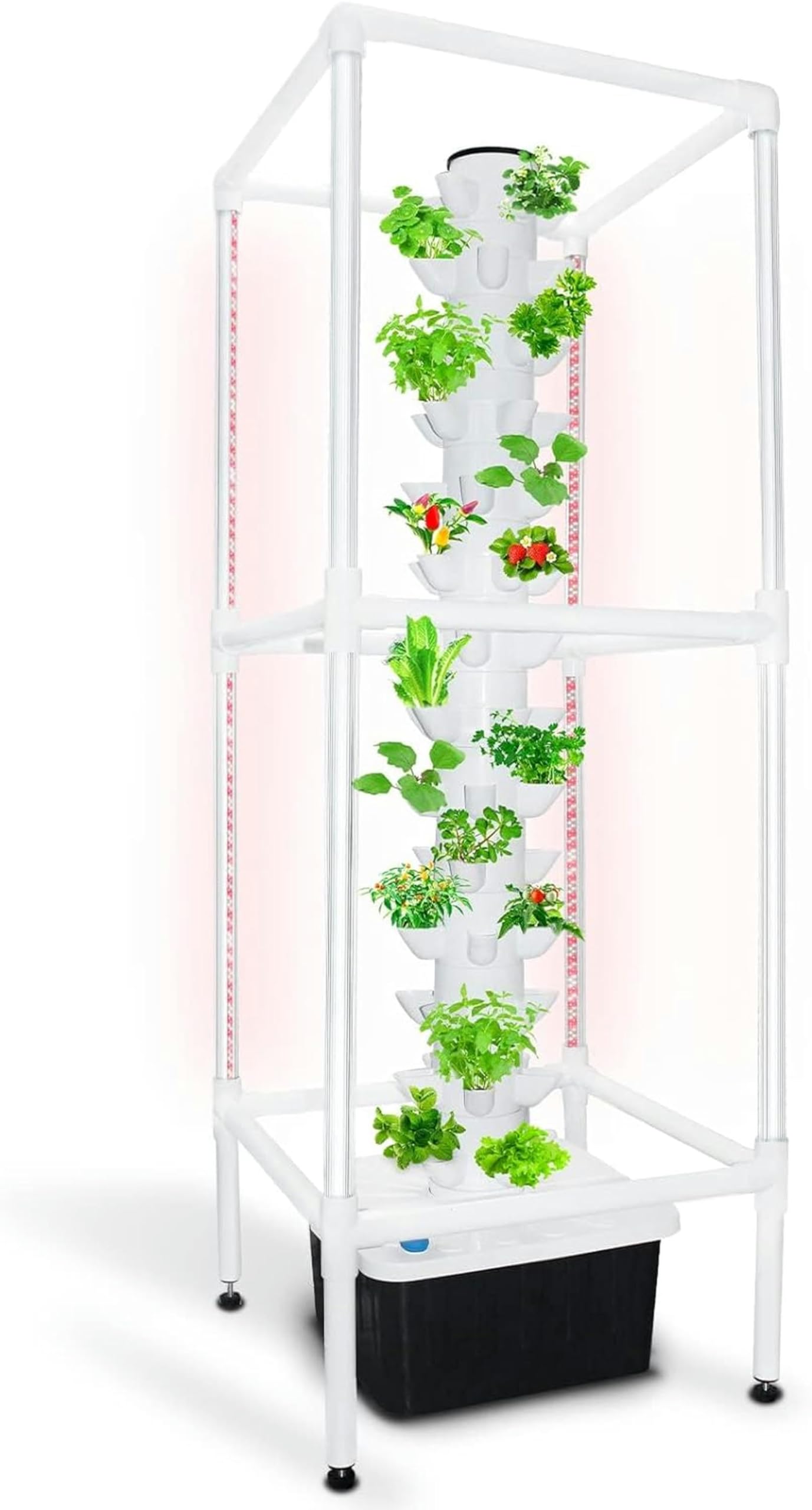 XENITE Tower Hydroponics Growing System, 8 Sections Led Timed Grow Light,40 Pcs Nursery Germination Kit - Herbs, Fruits and Vegetables - Hydrating Pump, Adapter, Seeding Bed & Net Pots