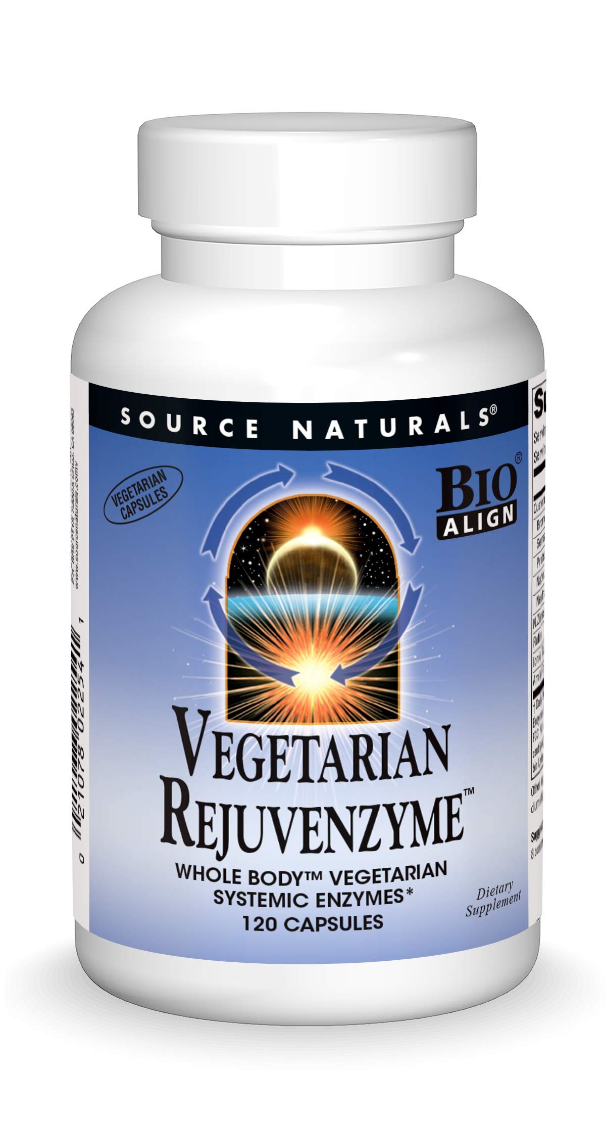 Source Naturals Vegetarian RejuvenZyme, Whole Body Vegetarian Systemic Enzymes, 120 Capsules