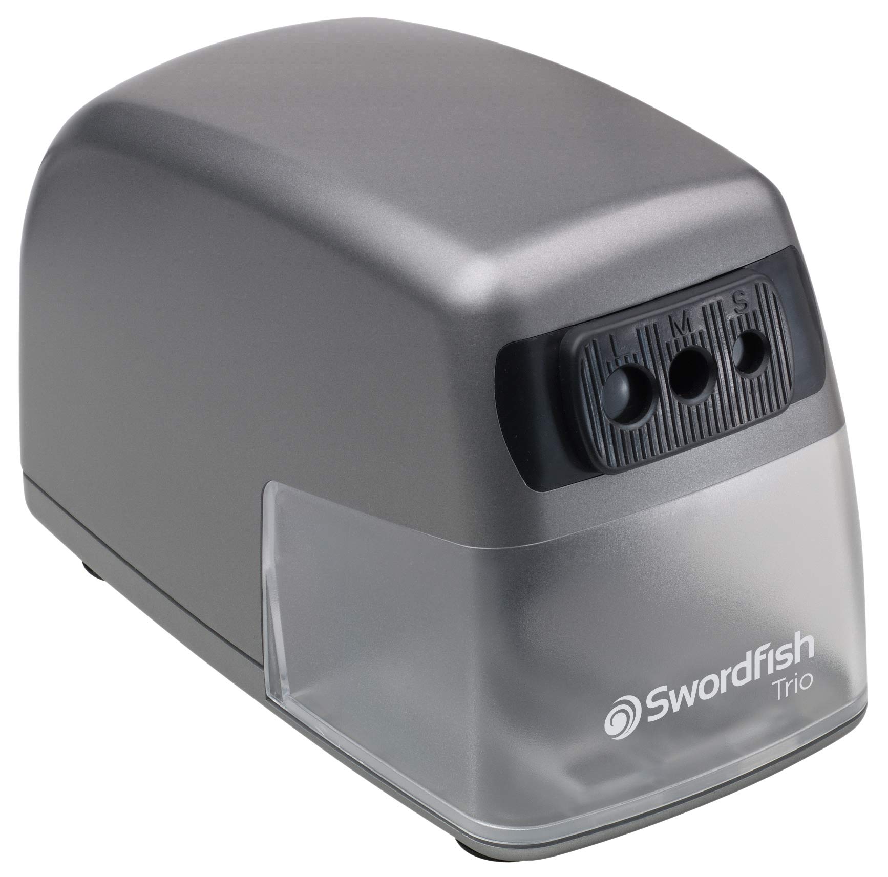 Swordfish High Capacity ‘Trio’ Multiple Size Electric Pencil Sharpener with Replaceable Helical Blade and Large Shavings Tray [40906] 8–11mm,Grey