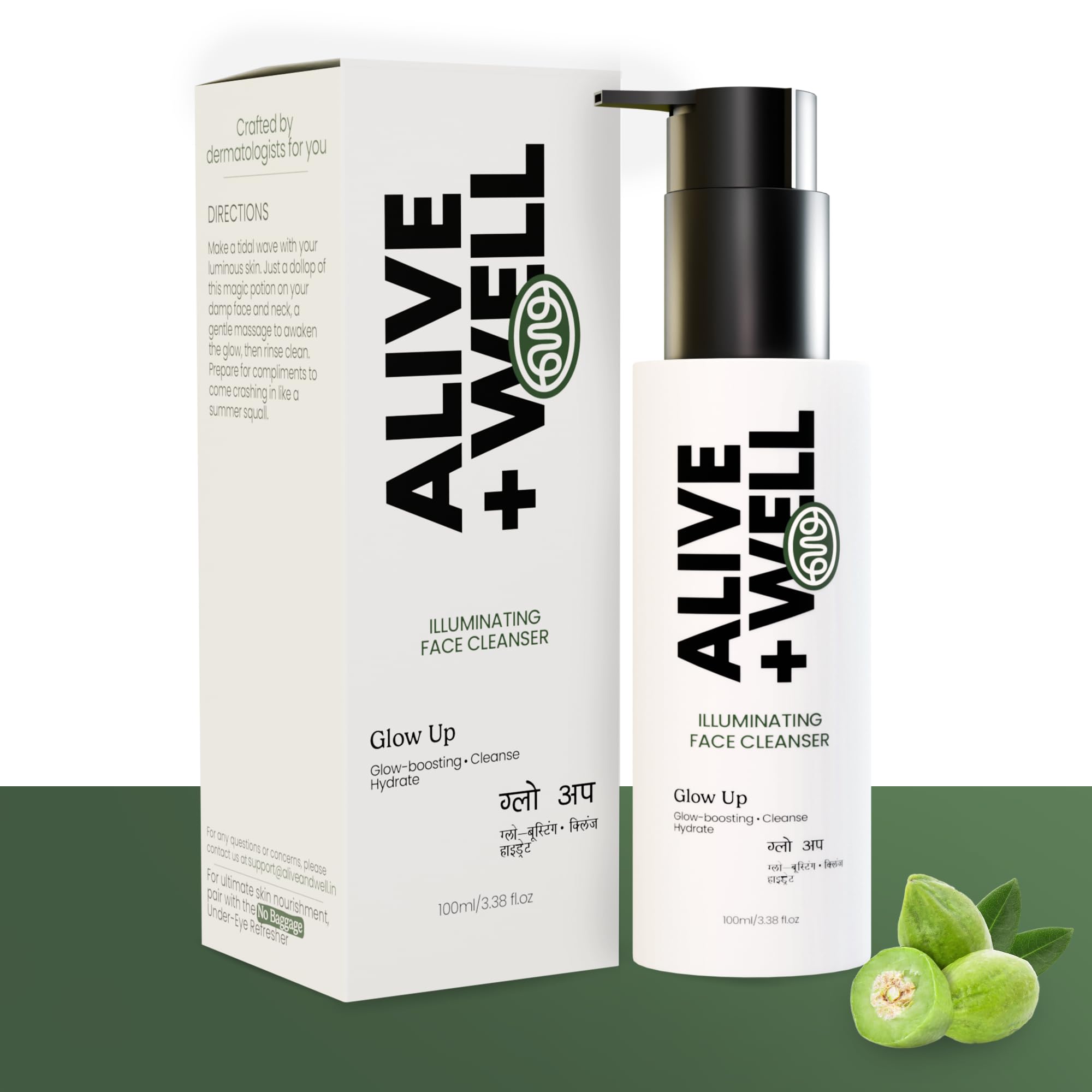 Alive + Well Glow Up Illuminating Facewash, with Pentavitin and Kakadu Plum, Crafted By Dermatologists for 72 Hours Skin Hydation, Reduce Dark Spots and Hyperpigmentation for Men & Women - 100ml