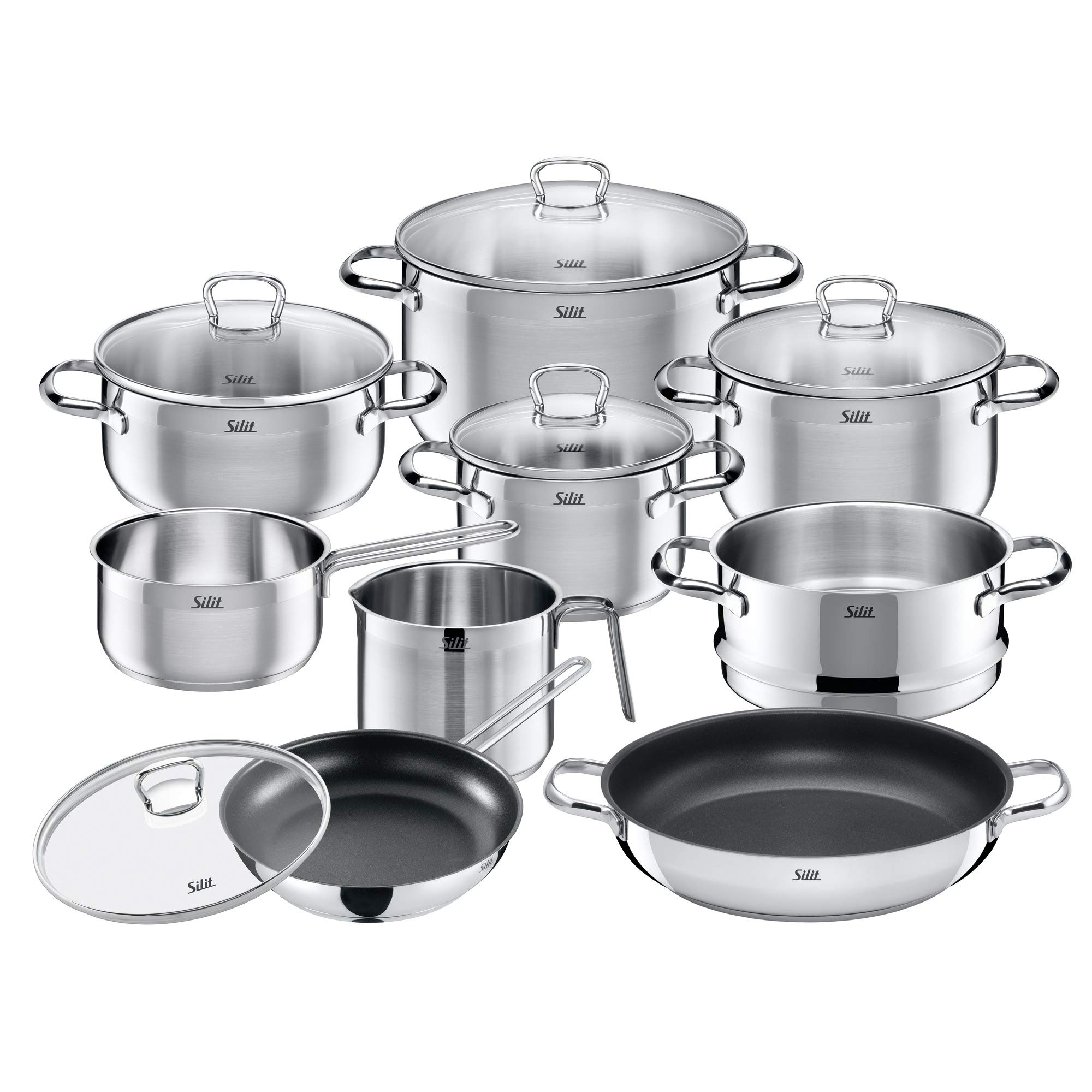 SilitPot Set 10-Piece Toskana Pouring Rim Glass Lid Stainless Steel Suitable for Induction Hobs Dishwasher-Safe