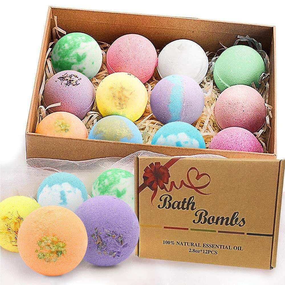 Bath Bombs Gift Set-Organic Natural Essential Oils, Relax and Moisturize Skin, 2.8 OZ*12 PCS BOENFU Luxury Spa Bomb Gifts for Girl, Mom, Kids, Wife, Birthday,Valentine's Day, Anniversary