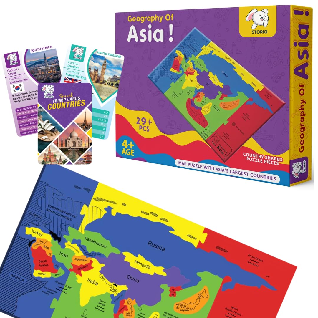 Storio EVA Foam Asia Map Puzzles for Kids with Trump Fact Cards for Playing Learning & Educational Toys - Jigsaw Puzzles for Kids Ages 4-8 - Gift for 4, 5, 6, 7, 8 Year Old Boys & Girls