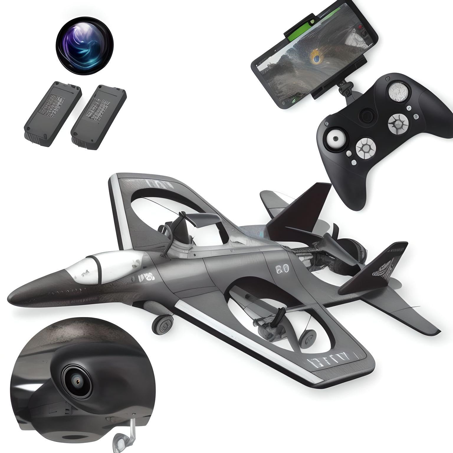 Fitto Mobile App and Remote Control Airplane with Camera Toy, Advanced Hover Aircraft, Easy To Fly with Flight Aids and Rechargeable Battery, Black