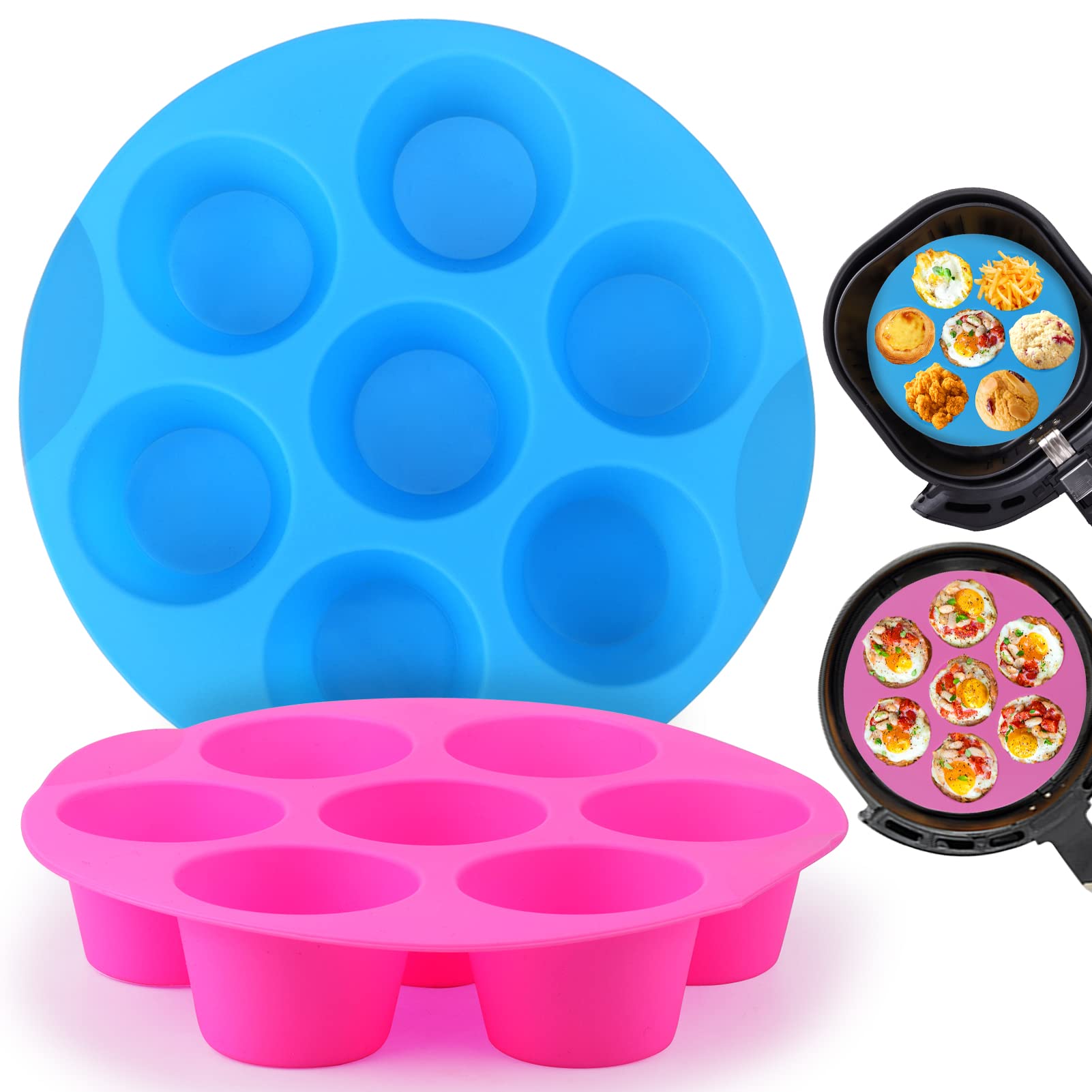 Silicone Muffin Pan for 3QT-5QT Air Fryer,2 Pcs Cupcake Tray Baking Mold,Reusable Non-stick Air Fryer Baking Pan,Air Fryer Accessories