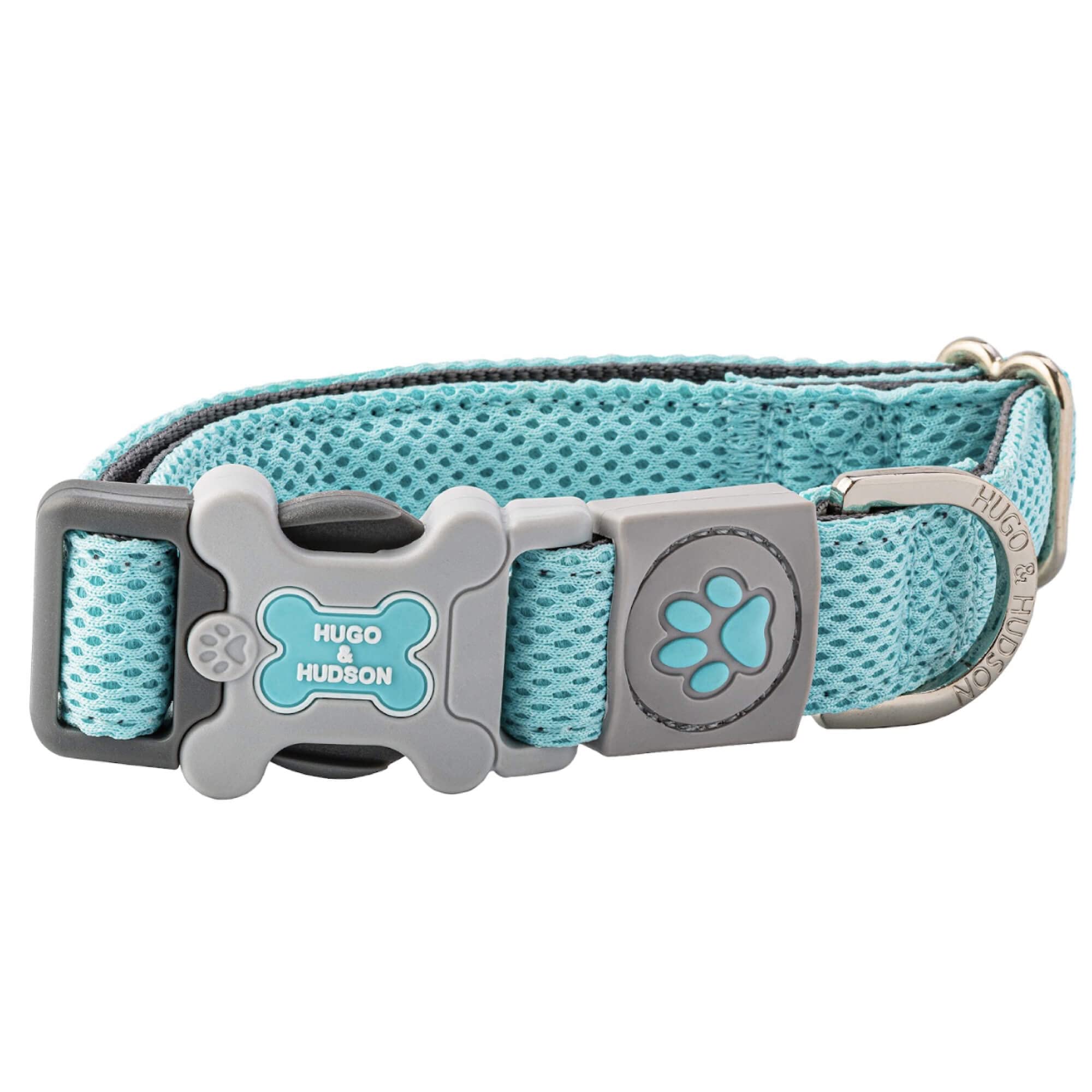 HUGO & HUDSON Pet Dog Collar - Soft Comfy Breathable Mesh for Training and Walking - Lightweight Adjustable Neck Collar for Small, Medium and Large Breeds - Aqua - M