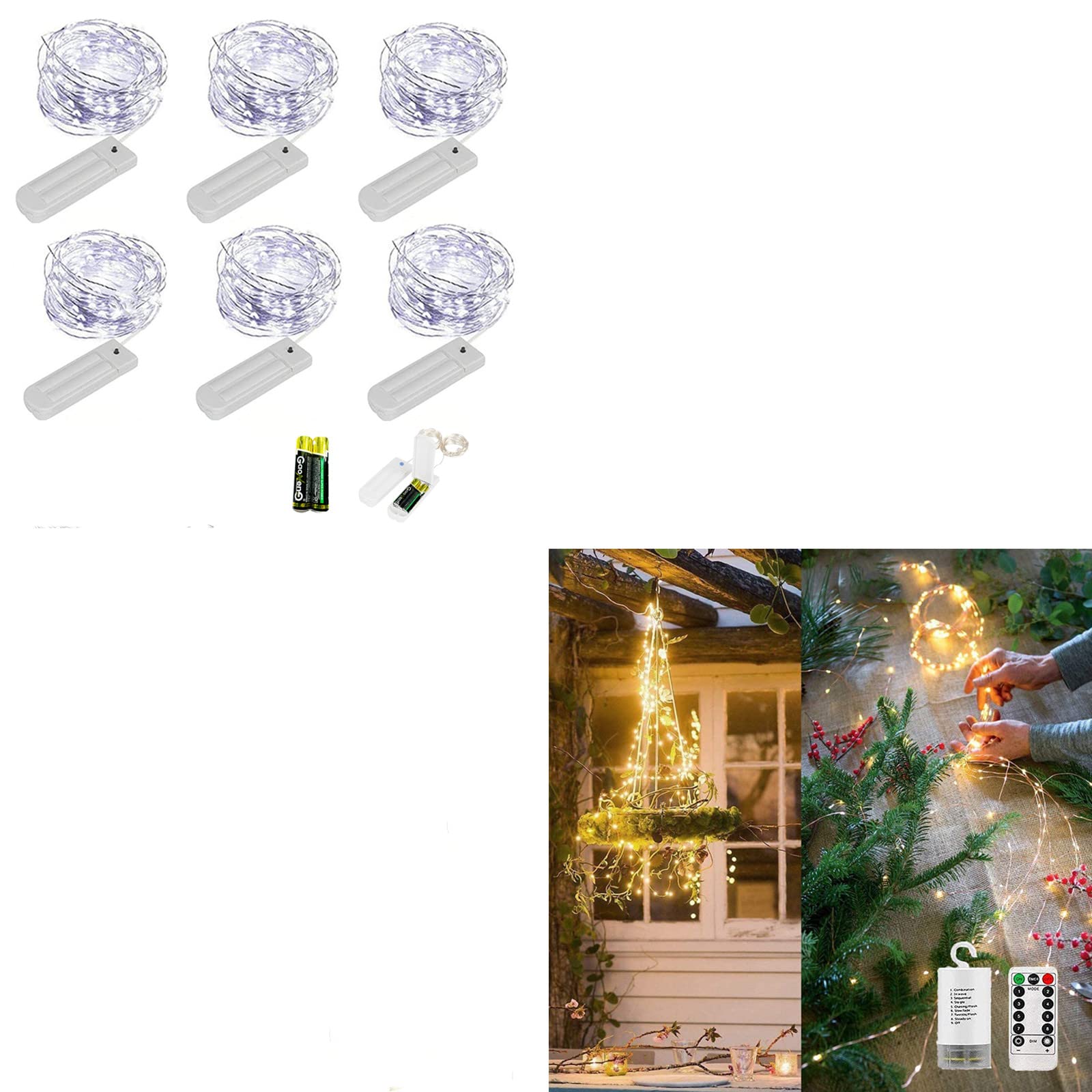 ZNYCYE6 Pack Fairy Lights Battery Operated Cool White + 1 Pack Waterfall Lights Battery Operated Warm White