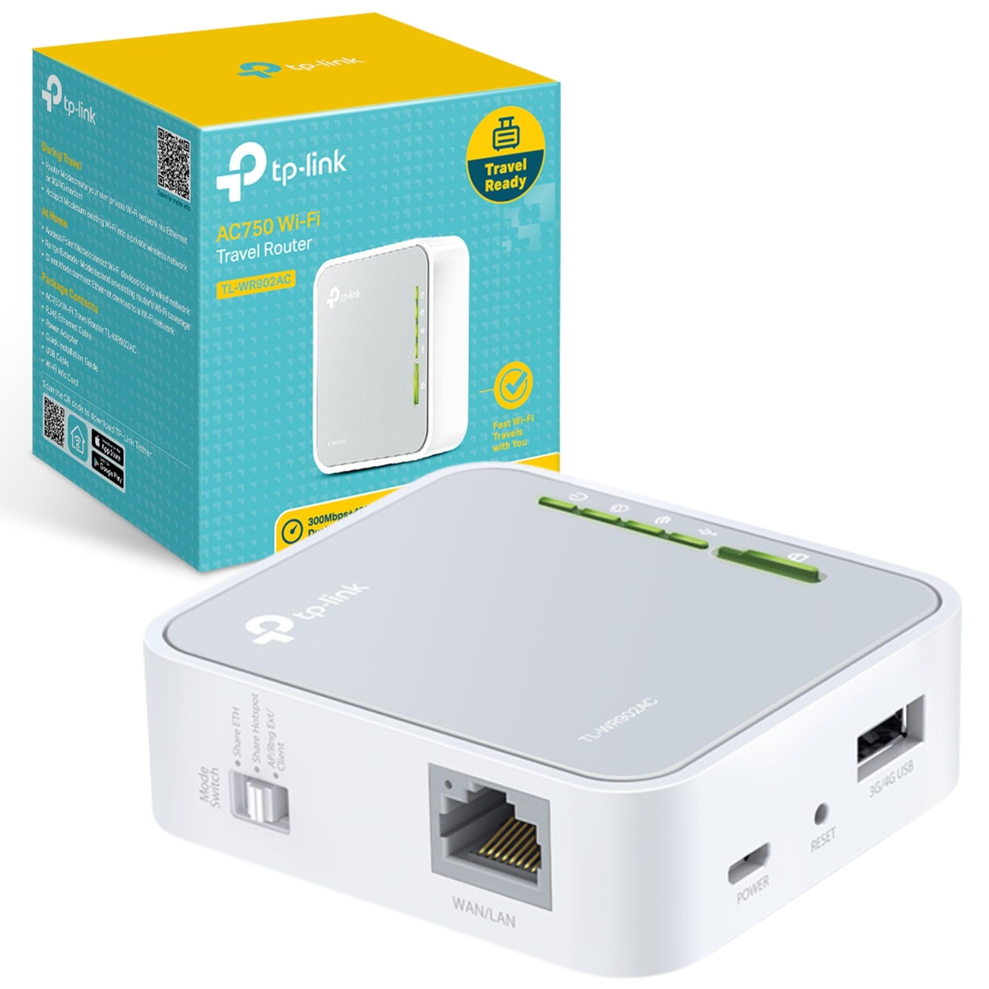 TP-LinkAC750 Dual Band Wi-Fi Travel Router (Support Router Mode/Hotspot/Range Extender Mode/Client Mode/Access Point Mode, 1 USB 2.0 Port/1 Micro USB Port, 1 WPS Button, UK Plug (TL-WR902AC))