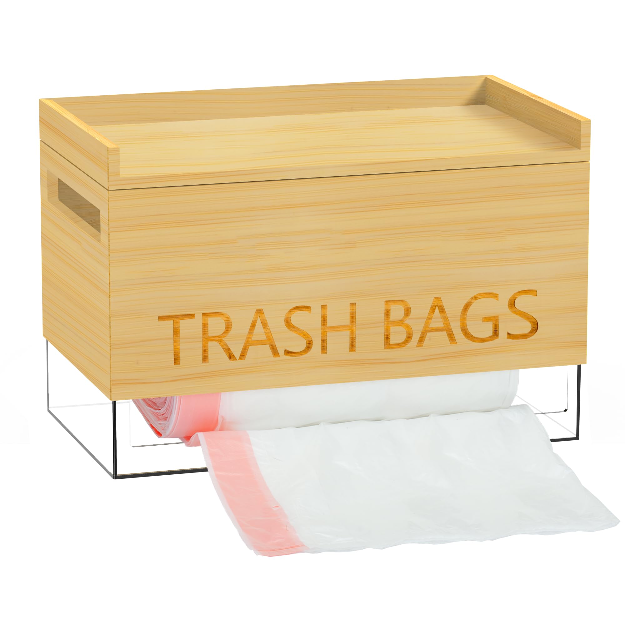 Extra Large Trash Bag Dispenser, Plastic Bag Holder with Bamboo, Wall Mount ＆ Free-standing Garbage Bag Organizer for Cabinet, Kitchen Storage Box