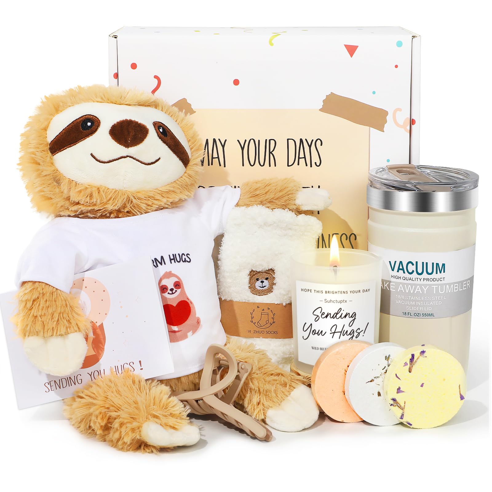 Get Well Soon Gift for Women, Sloth Gifts for Women, Care Package for Women, Self Care Gifts for Women, Hug Feel Better Gift Basket with Stuffed Animal Sloth for Sick Friend After Surgery