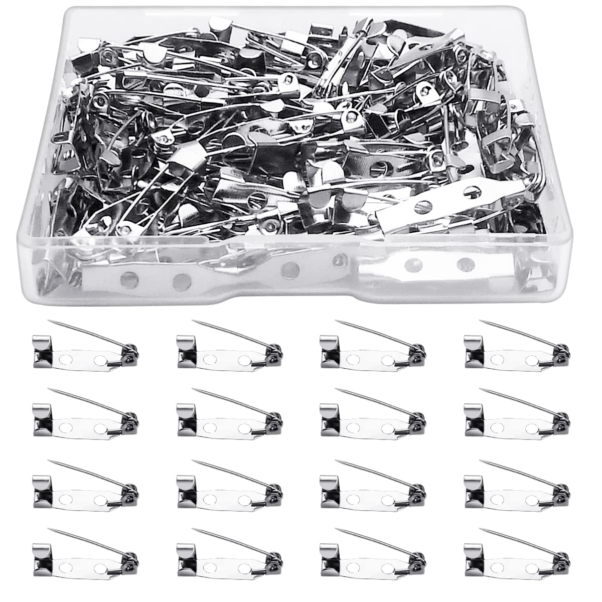 100 Pcs Bar Pins Backs Safety Clasp, Locking Pins Silver Brooch Clasp Pins Bar Jewelry Pins for Badges DIY Craft Sewing Baby Shower Wedding Name Tags (20mm)