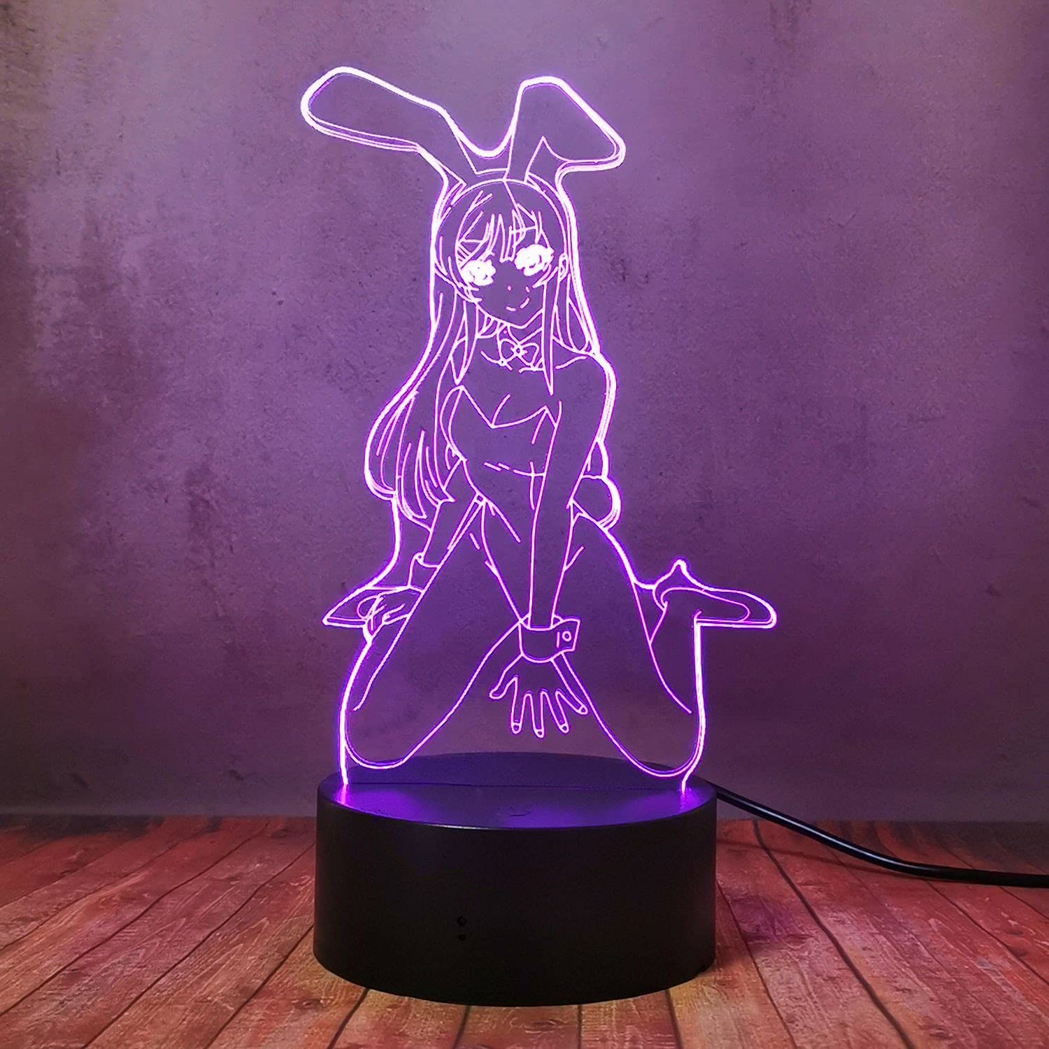 Siqi Bunny Girl 3D Illusion Night Light Waifu Sakurajima Mai Anime LED Lamp Home Bedside Decor Desk Lamp with Touch Remote Creative Manga Gift for Friend Birthday Xmas Party(16 Color + 4 Flash Modes)