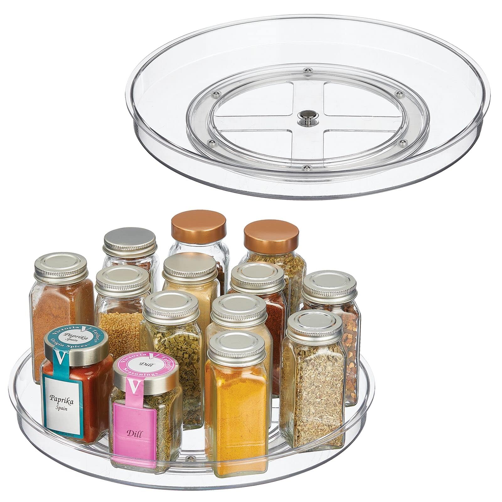 Madinex Lazy Susan Organizers - Rotating Rack for Kitchen Cabinet, Pantry, Fridge, Bathroom, Closet, Vanity Countertop Makeup Organizing, Spice Rack (1 - Tier, 23.5cm)