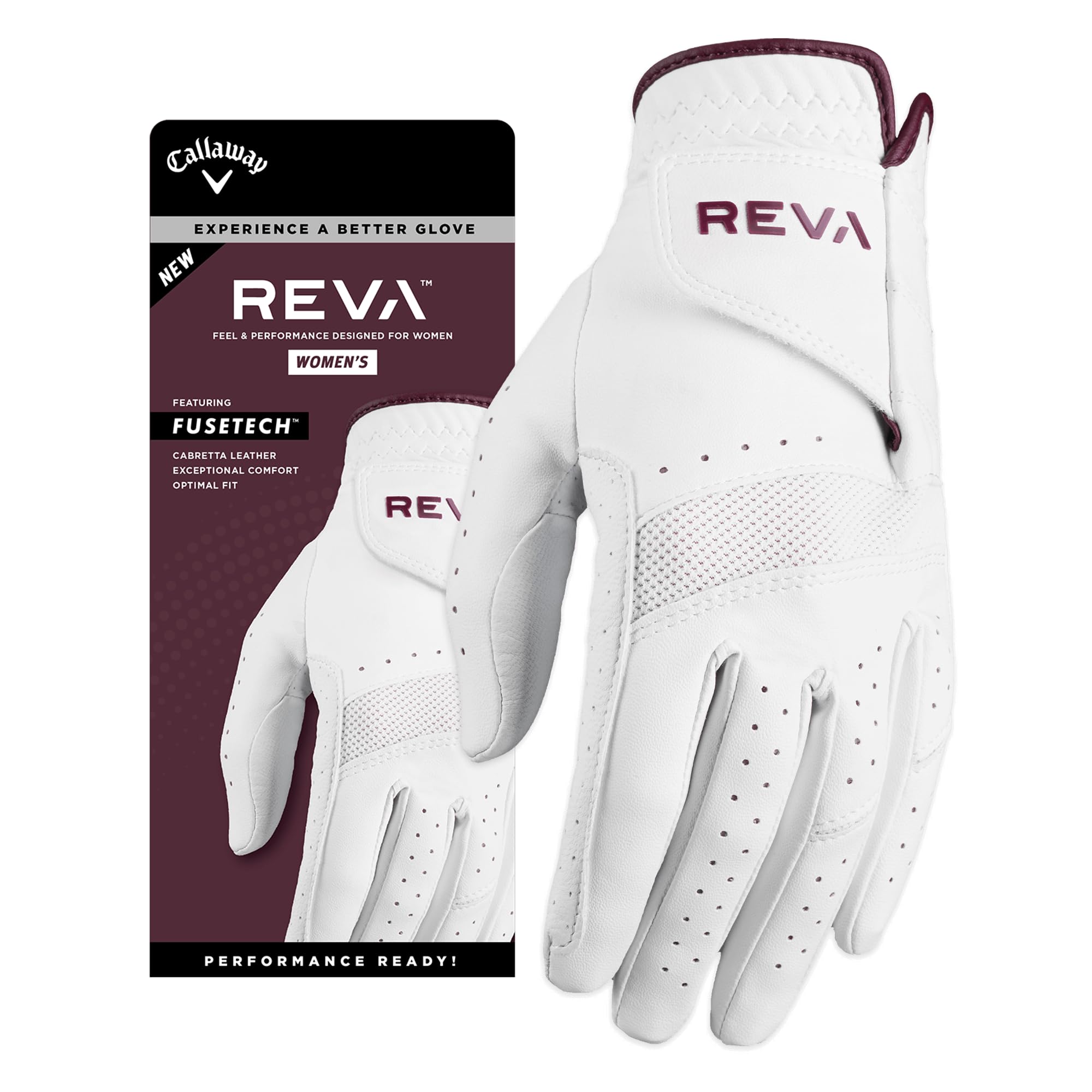 Callaway Golf REVA Women's Golf Glove (Worn on Left Hand, Medium, White/Eggplant)