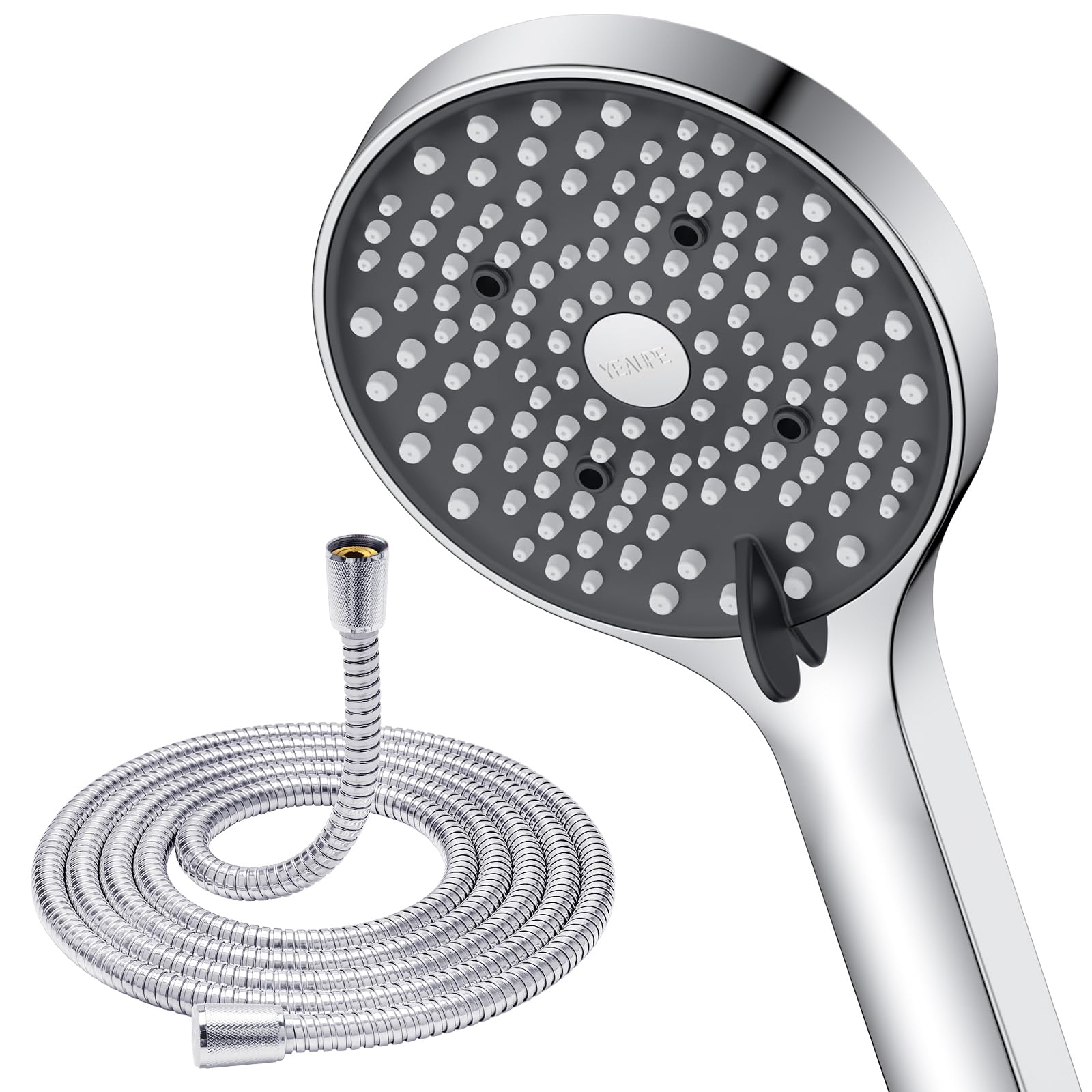 YEAUPE Shower Head and Hose 1.6M - 110mm Large Powerful Flow Shower Hose and Head High Pressure 6 Modes Pressure Boosting Handheld Showerhead for Low Water Pressure Electric Shower Head,Chrome