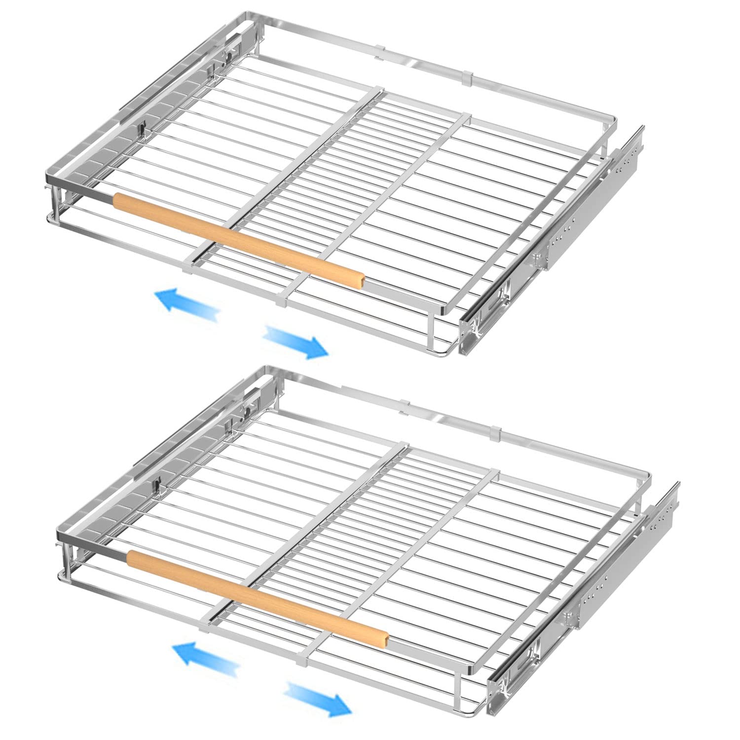 GEDLIRE Expandable Pull Out Sliding Drawers for Cabinets, Heavy Duty Slide Out Cabinet Organizer Basket, Pullout Pantry Shelves for Kitchen, Under Sink, Wardrobe, 17.1"-28" W x 22.4" D, Set of 2