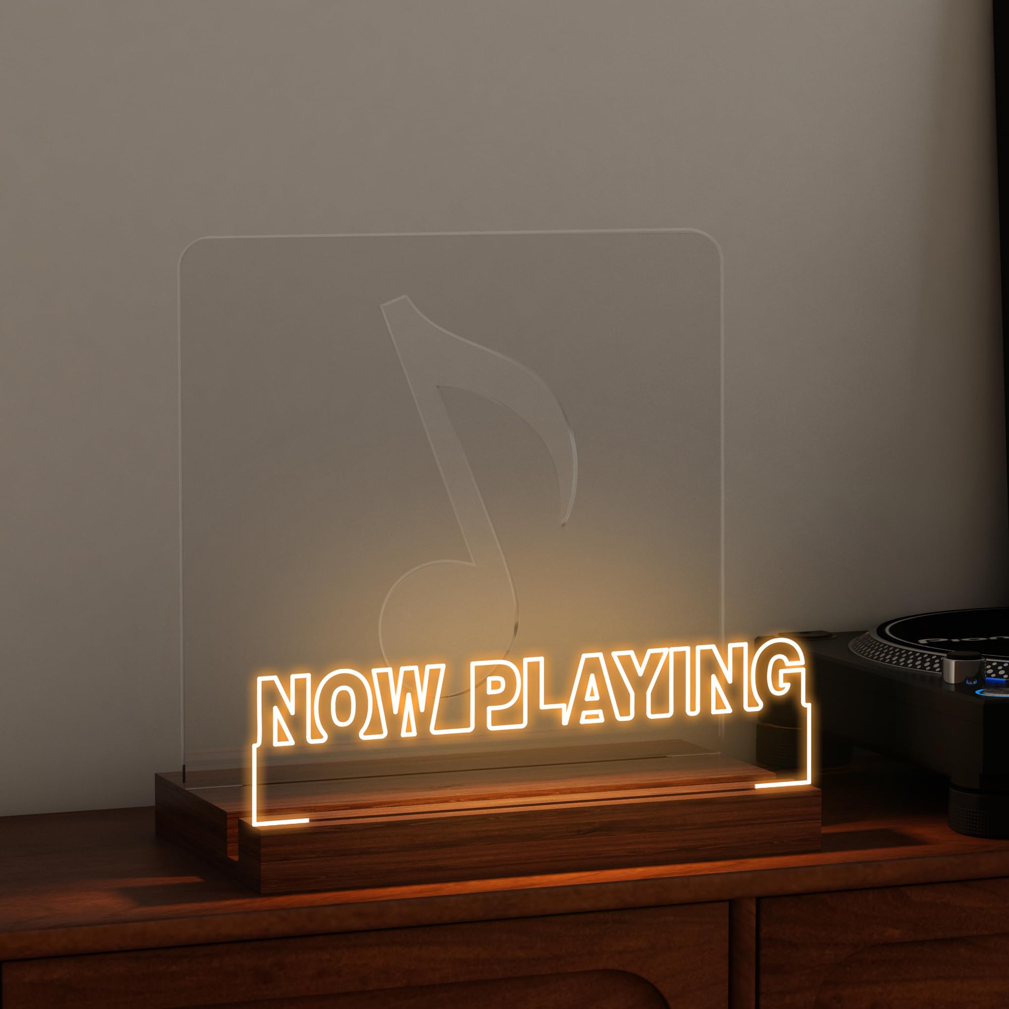 CoolGift Mart Now Playing Vinyl Stand, Light up Record Holder, Wooden Acrylic Display with Warm White Lights for Albums, Room Decor, Gift for Vinyl Lovers