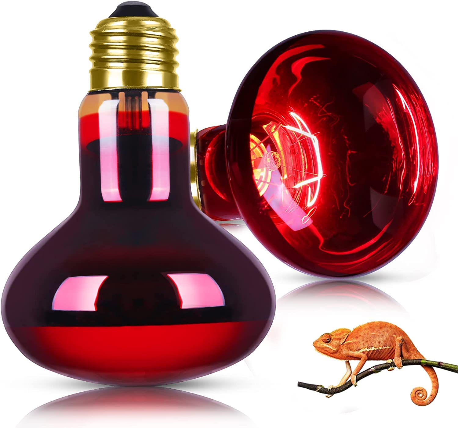 Odluzy 2 Pack 75W Reptile Heat Lamp Bulb, Infrared Basking Spot Lamp of Bearded Dragon, Heat Lamp Bulbs for Reptile Amphibian, Infrared Basking Spot Light Bulb (Red)