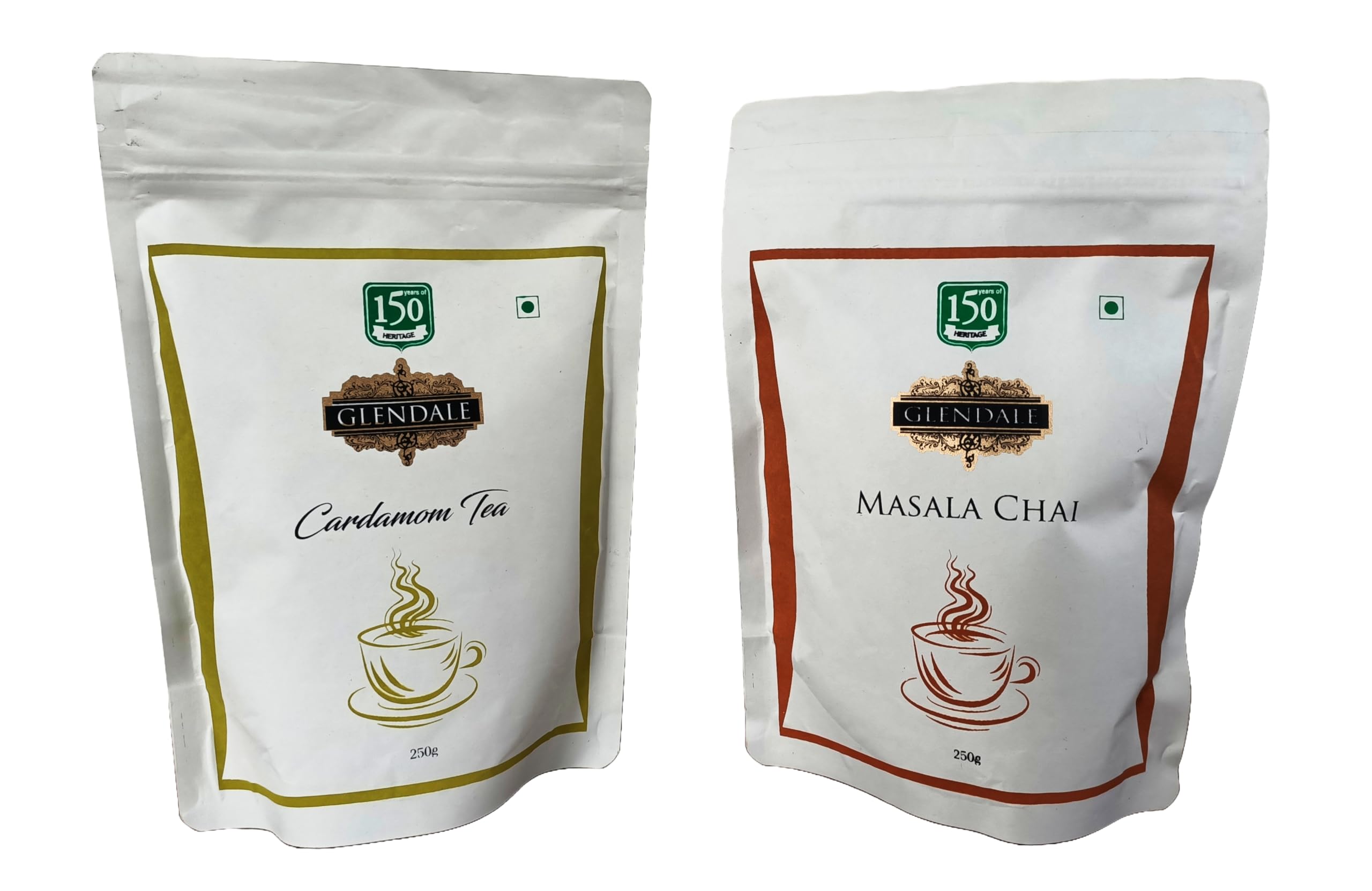 GLENDALE Cardamom Tea 250 g | GLENDALE Masala Chai 250 g | Pack of 2 | Total 300 g | High Grown Nilgiri Single Garden Tea | 150 Years of Heritage