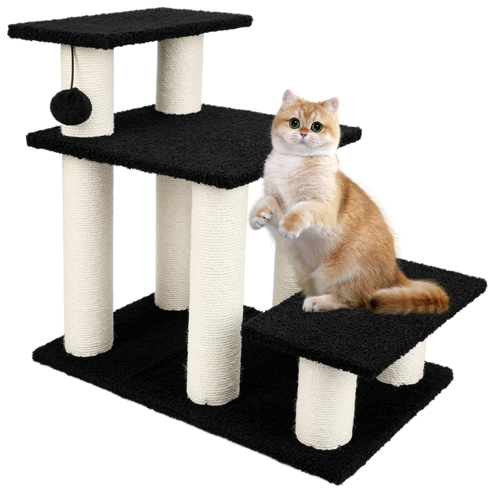 Vivifying Cat Stairs & Scratching Post, 3 Steps Dog Stairs for High Beds & Couch, Sturdy 150 lbs Support, Adjustable Heights 3 Combination Options Pet Steps for Older Cats and Small Dogs (Black)