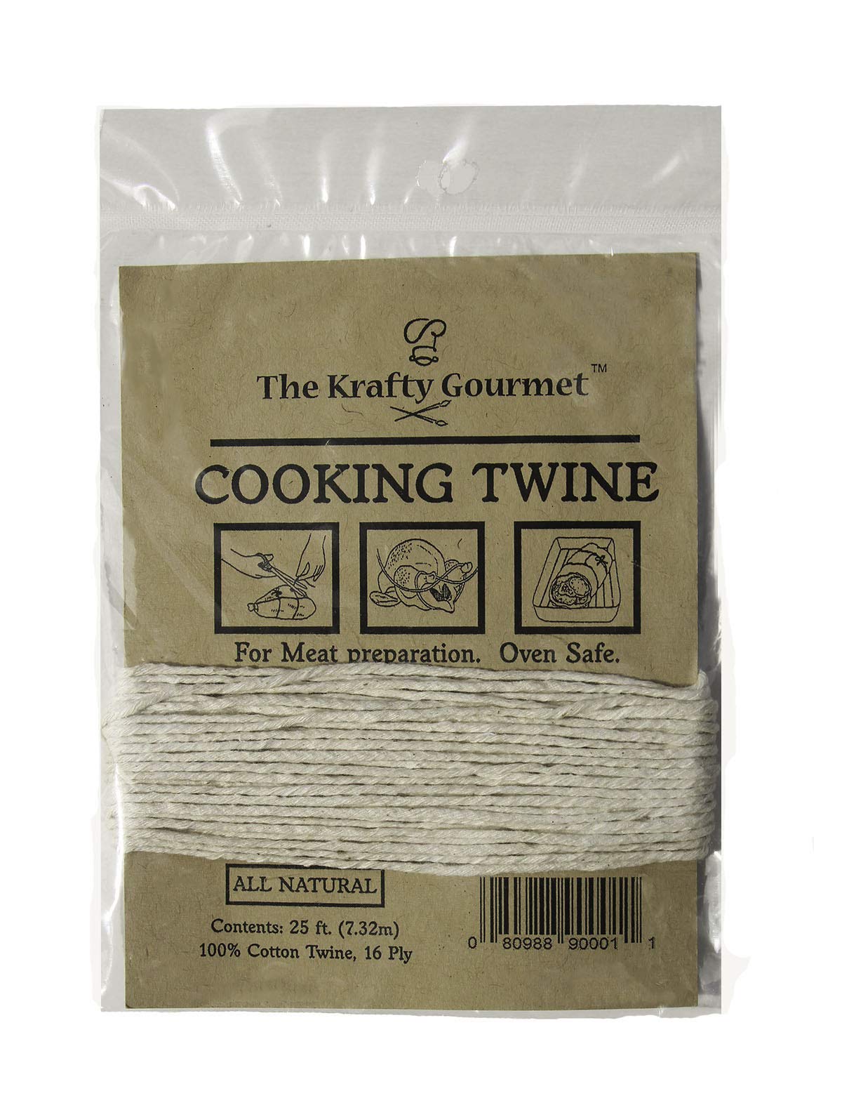 Krafty Gourmet Butcher's Cooking Twine, Made of 100% Natural Heavy-Weight 16-Ply Cotton, Perfect for Meat Prep, Turkey Trussing, and Crafting, 25 ft, Pack of 1