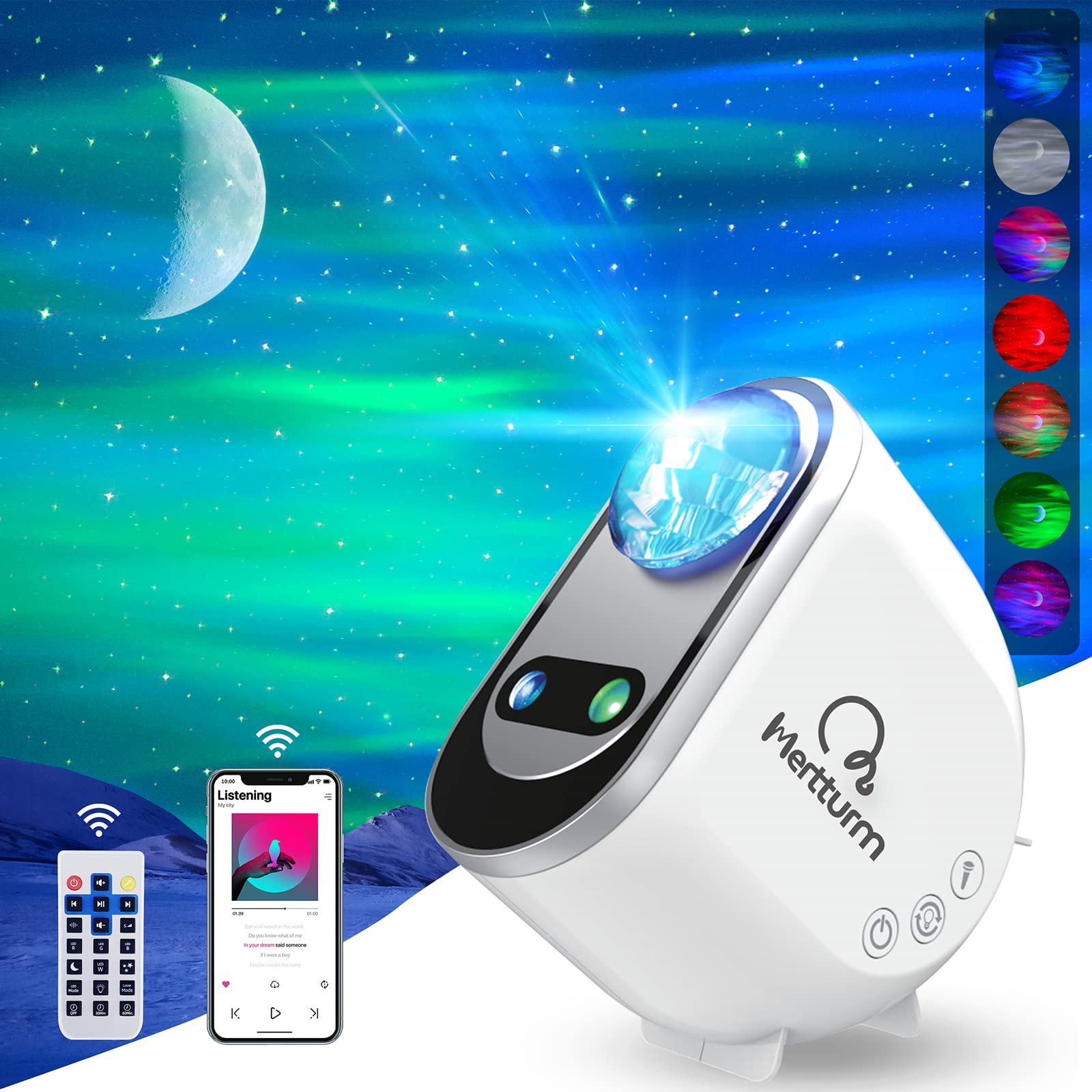 MERTTURMGalaxy Aurora Projector, 3 in 1 LED Northern Lights Star Projector, 6 White Noise Starry Moon Light with Bluetooth Speaker for Adult Kids Gift