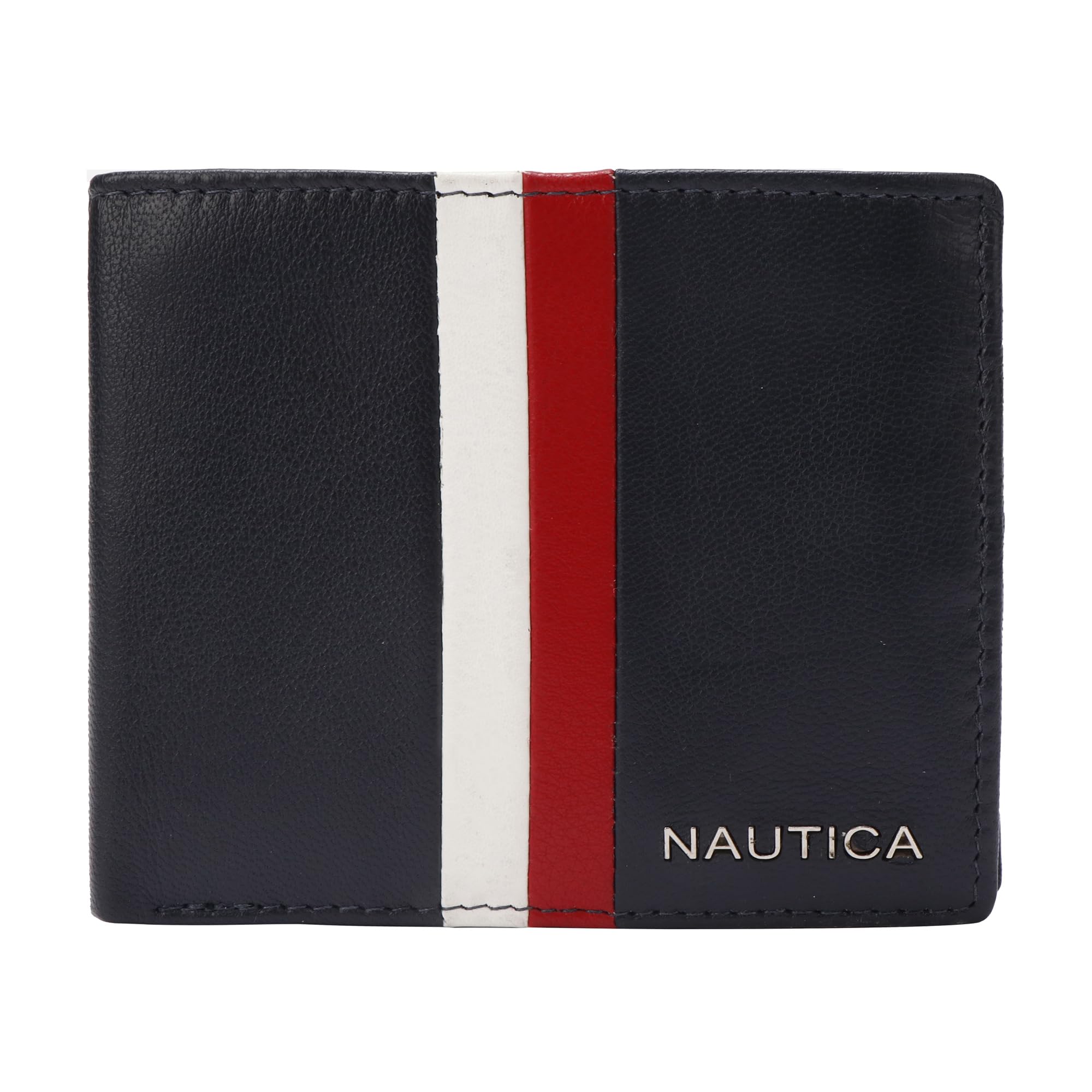 NAUTICABi Fold Slim & Light Weight Genuine Leather Men's Stylish Casual Wallet Purse with 3 Card Holder Compartment & Coin Pocket | Multi Compartment with Overflap, Navy