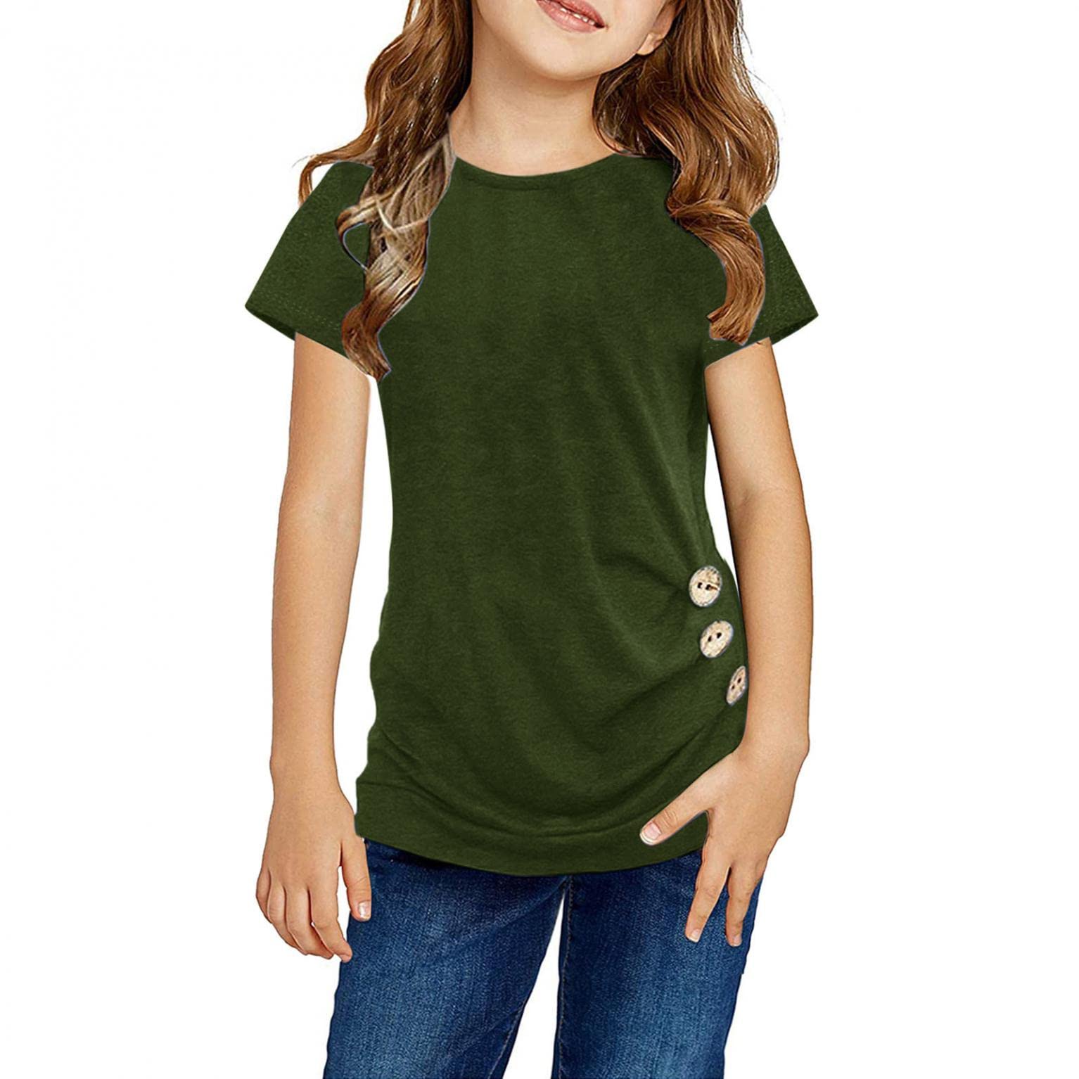 Digood Girls Casual Solid Color Tops,Kids Girls Casual Tunic Tops Knot Front Button Short Sleeve Blouse T-Shirt Tee