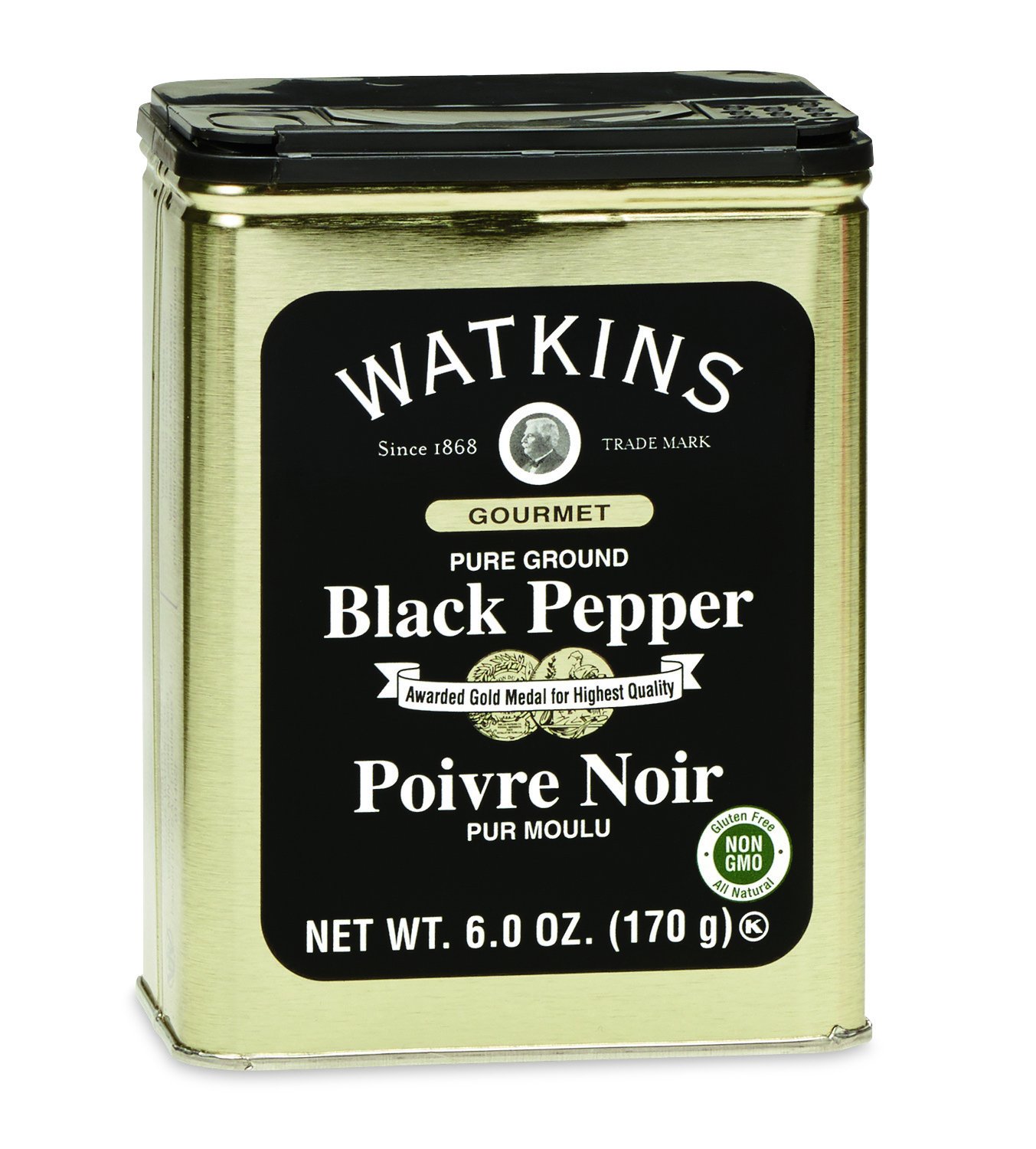 WatkinsGourmet Spice Tin, Pure Ground Black Pepper, 6 oz. Tin, 1-Pack