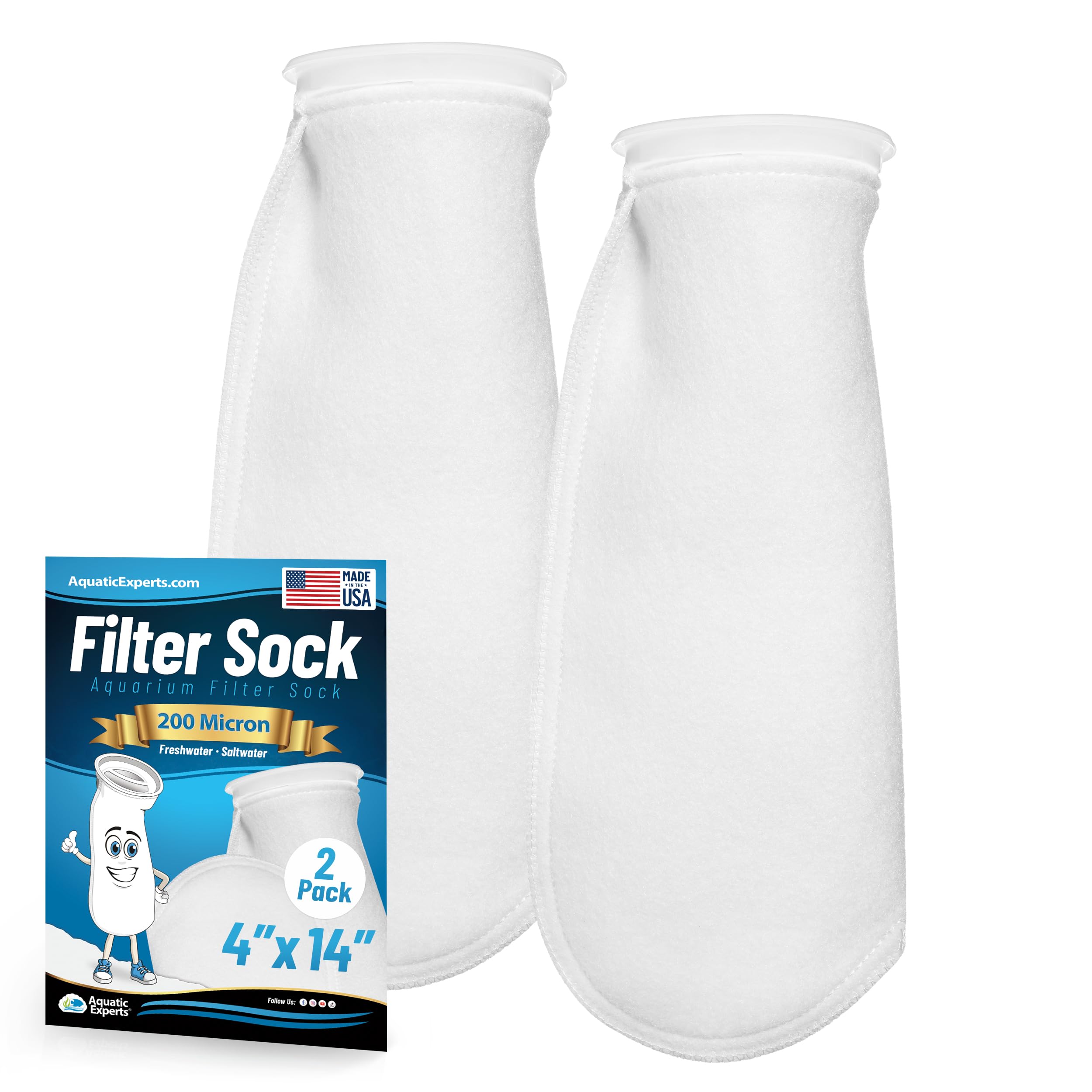 Aquatic Experts 4 inch Ring Filter Socks 200 Micron, Filter Socks for Saltwater Aquarium, Sump Filter Sock, Felt Aquarium Socks, Reef Filter Sock (2 Pack, 4" x 14")