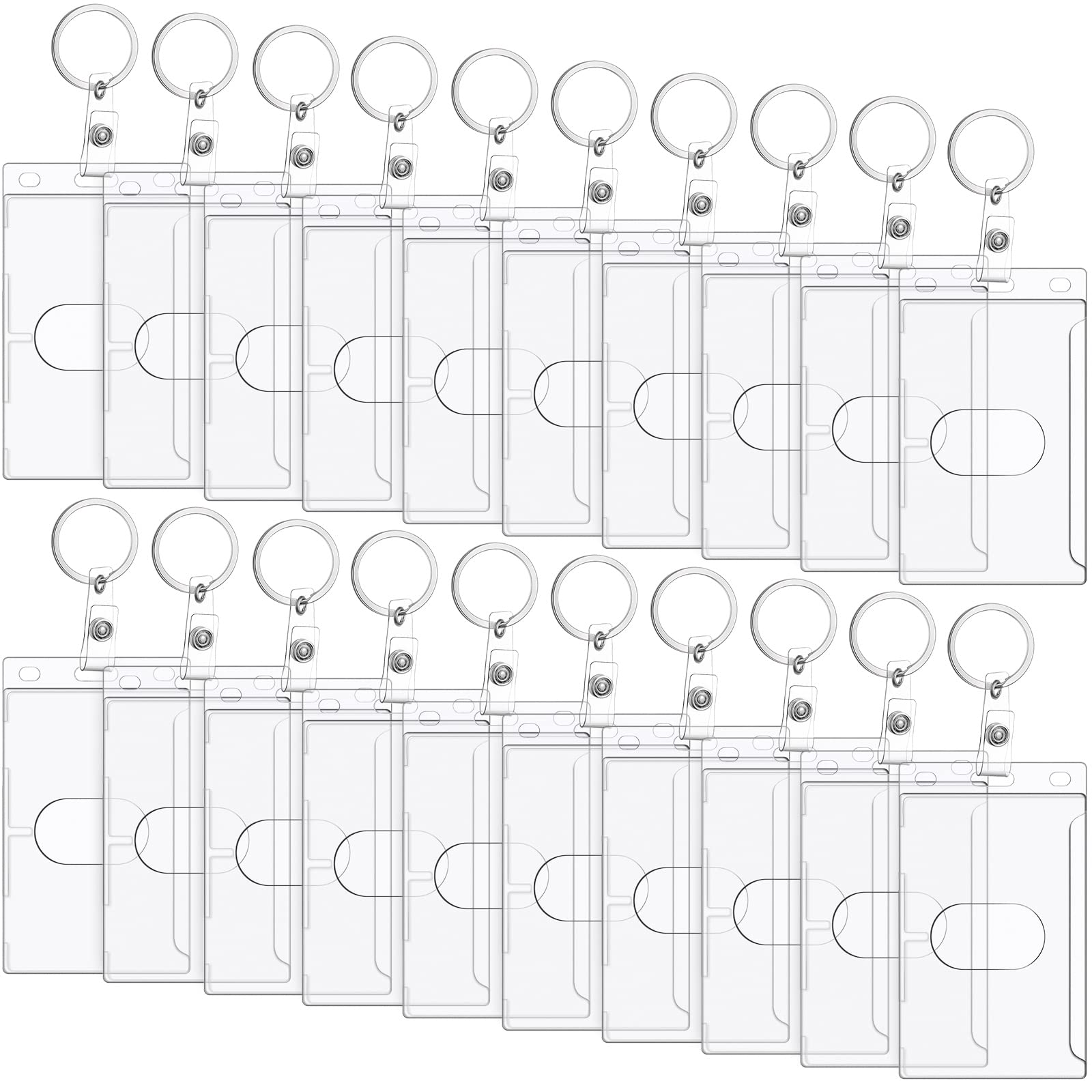 Marspark Hard Plastic Card ID Badge Holder with Keyring Heavy Duty Clear Card Holder Rigid Fuel Card Protector Keychain Secure Credit Card ID Holder Keychain with Thumb Slot (20 Pack)