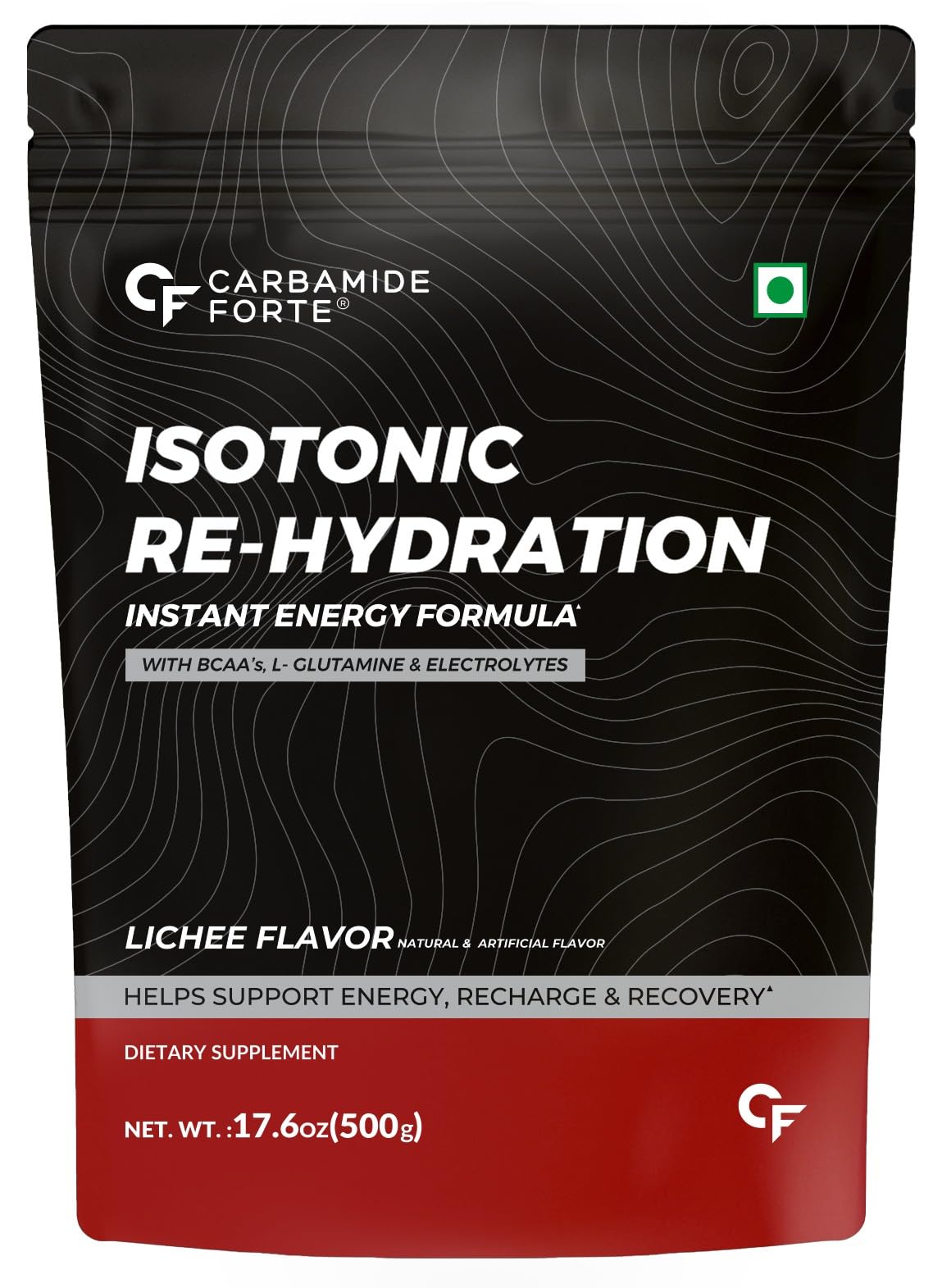 Carbamide Forte Isotonic Powder | Pre Workout Supplement For Men And Women| Instant Energy Drink for PreWorkout | Electrolytes Powder with added BCAA & L Glutamine - Litchi Flavour - 500g