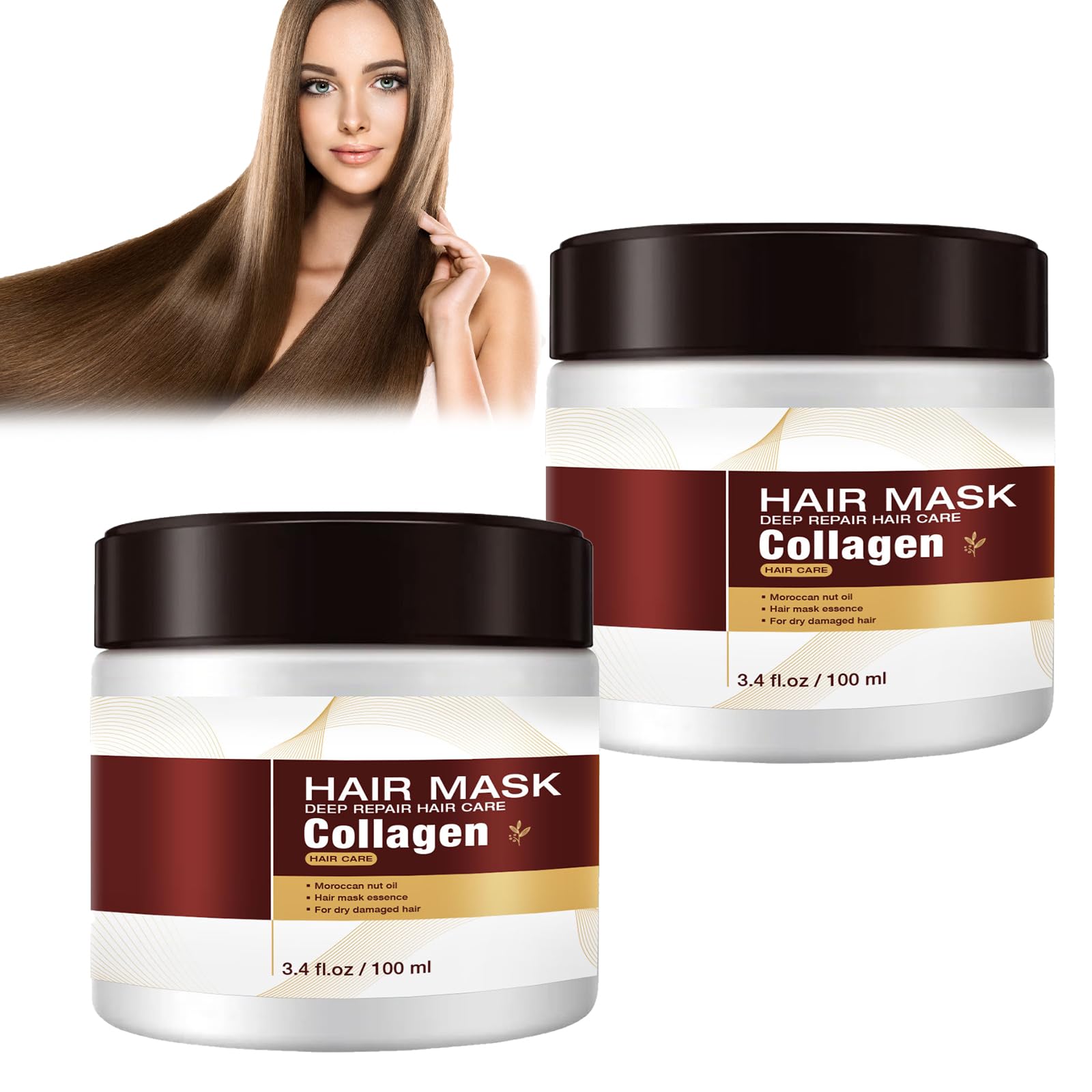 Guegine 2PC Collagen Mask,Collagen Hair Mask,Conditioning Argan Oil Collagen Hair Treatment,Hair Repair and Nourishing Care Women,Suitable for Dry and Damaged Hair,Nourishing Miracle Care