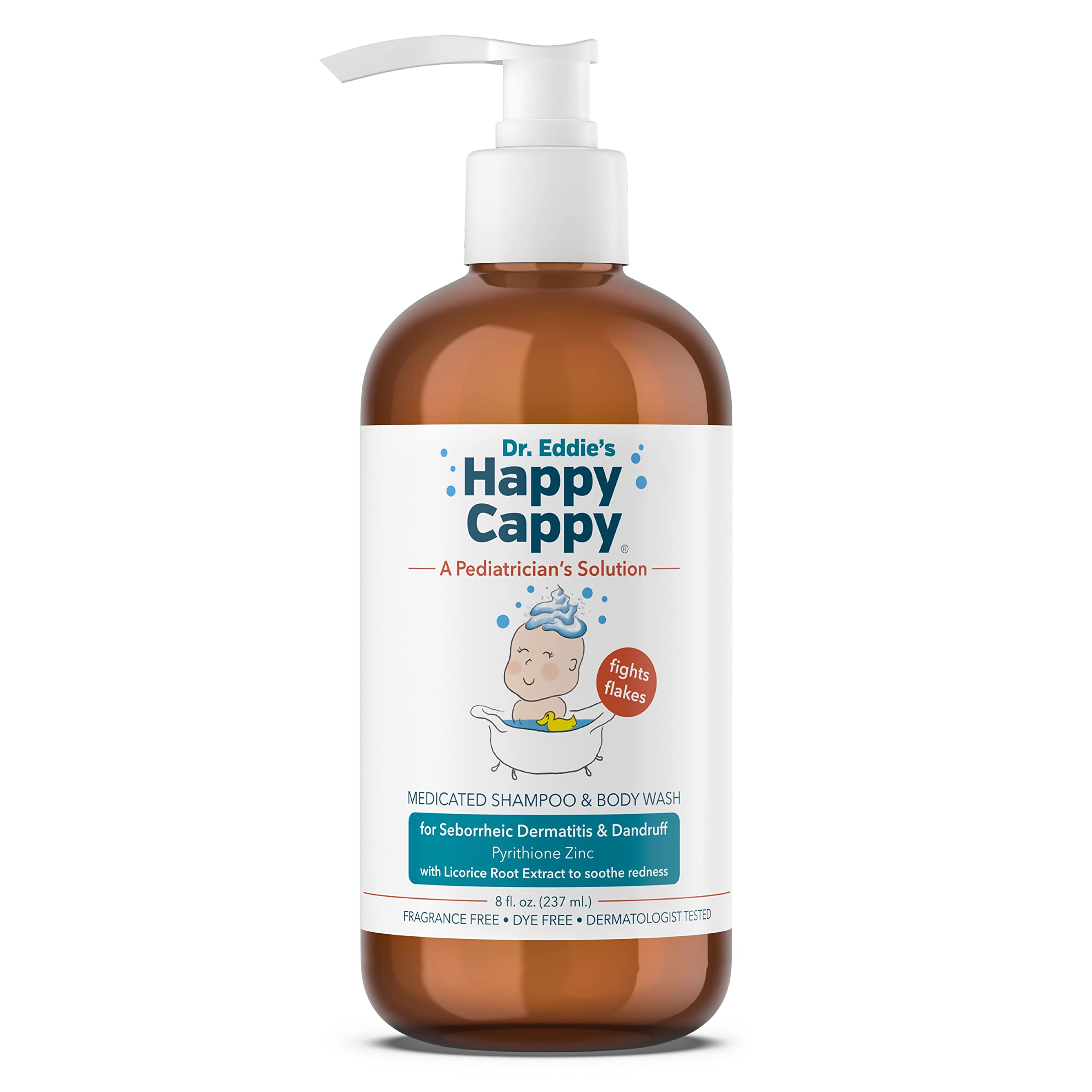 Happy CappyDr. Eddie’s Medicated Shampoo for Children, Treats Dandruff and Seborrheic Dermatitis, Clinically Tested, Fragrance Free, Stops Flakes and Redness on Sensitive Scalps and Skin, 8 oz