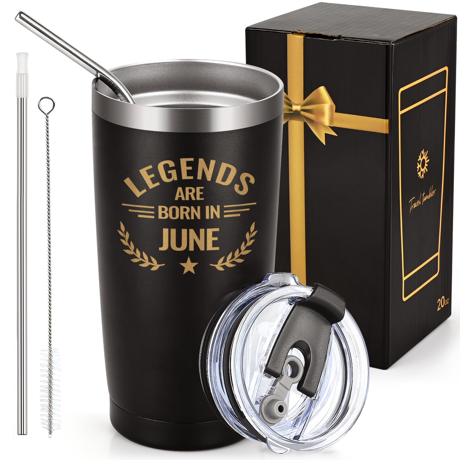 GINGPROUS Birthday Gifts for Men, Legends Are Born In June Tumbler, Novelty Birthday Gifts for Him Boyfriend Gemini Cancer Son Husband BFF Coworker, Stainless Steel Insulated Tumbler with Lid, 20oz