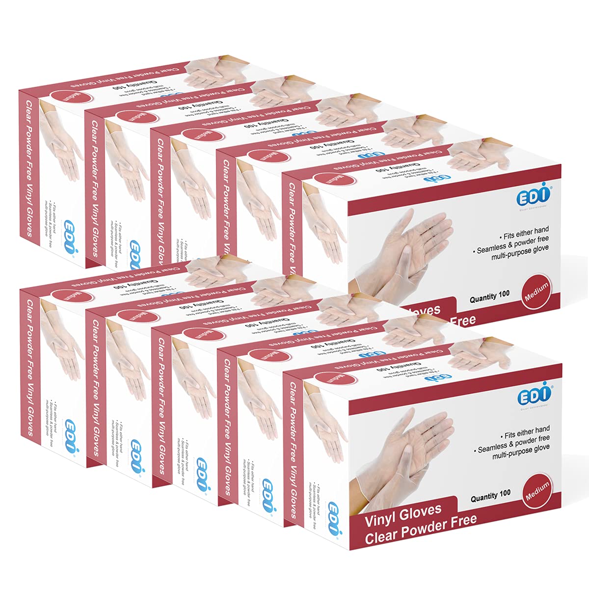 EDI Disposable Vinyl Gloves (Clear) - Powder-Free, Latex-Free