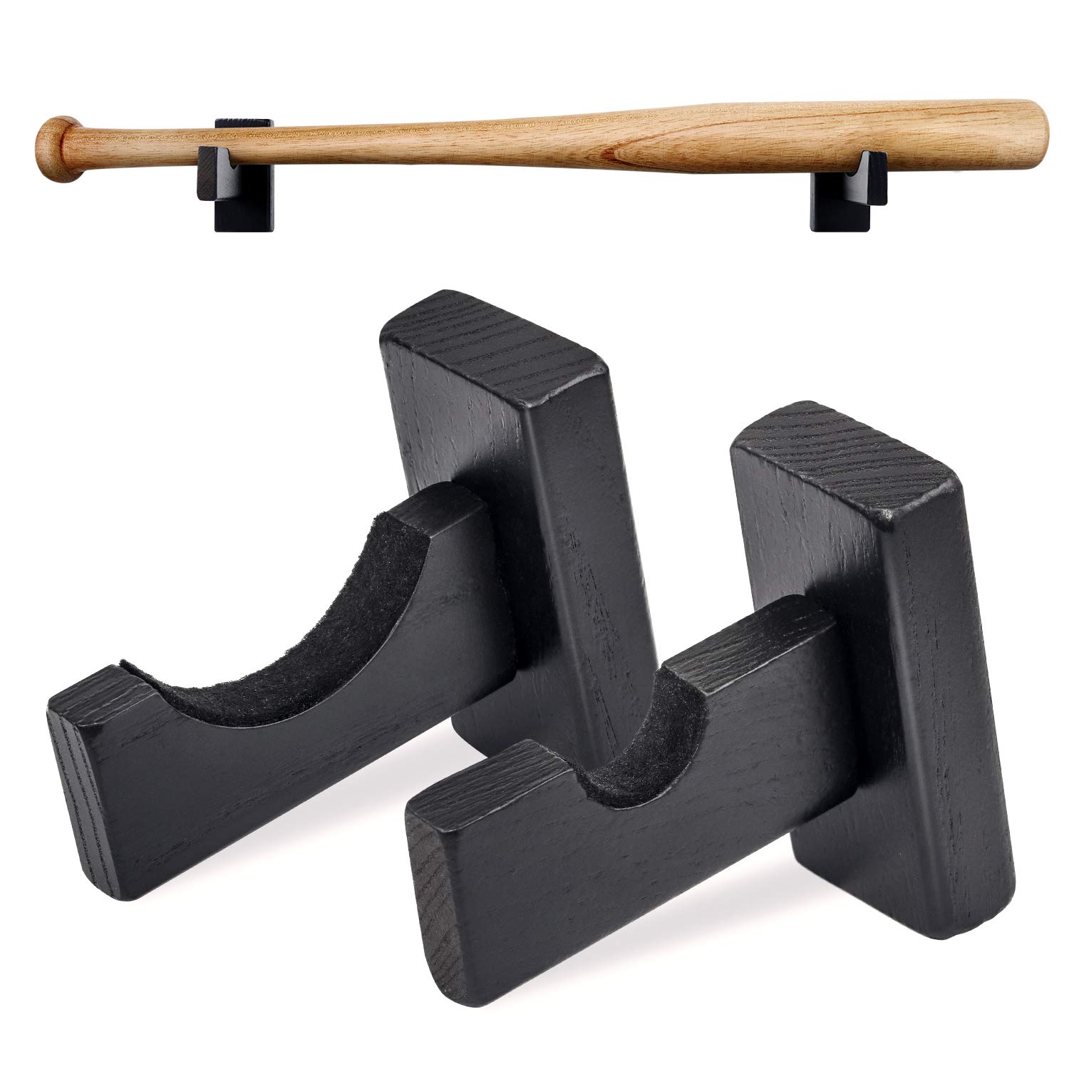 AK KYC Baseball Bat Display Case Holder Wall Mount Horizontal Rack Brackets Hanger- Solid Wood Baseball Bat Protect Hidden Screws,3 Colors