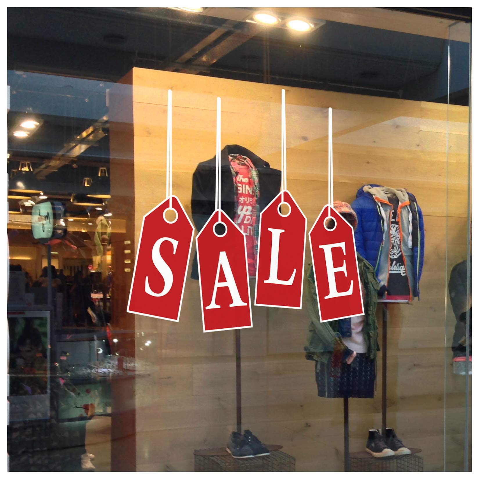 Large Hanging Tag Shop Window Sale Sign - Re-usable Vinyl Static Cling Window Sign Sticker for Glass Retail Window Display During Sale Season