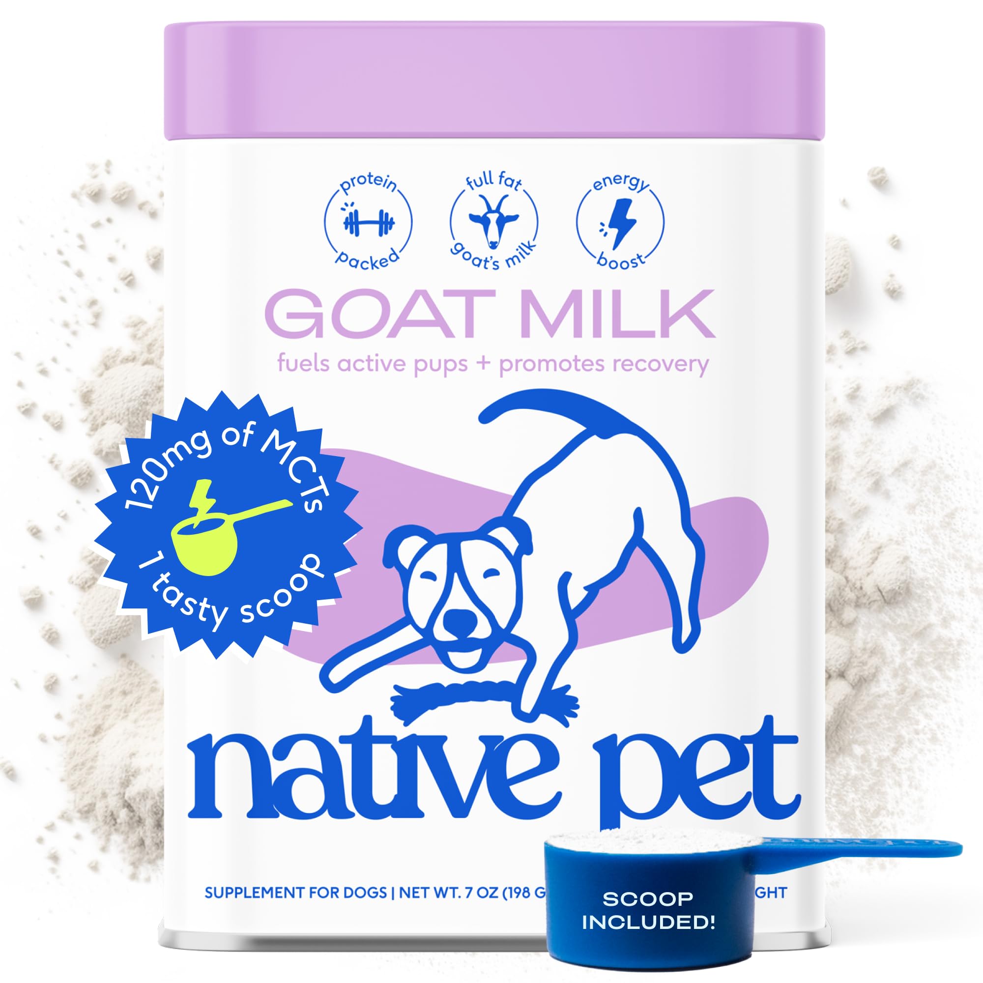 Native Pet Goat Milk Powder for Dogs - Organic Goat Milk for Dogs and Cats - Great Dog Food Additive to Support a Healthy Digestive System for Dogs - 60 Scoops