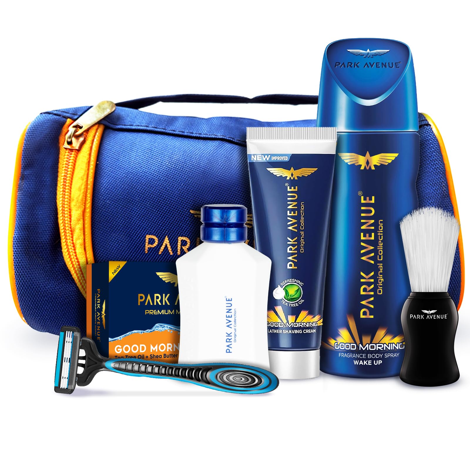 Park Avenue Good Morning Grooming Collection 7 in-1 Combo Grooming Kit for Men | Gift Set for Men | Diwali Gift Hampers | Shaving Kit for Men | Shaving Foam | After Shave | Gift Hamper for Men, Husband, Boyfriend | Free Travel Pouch Inside