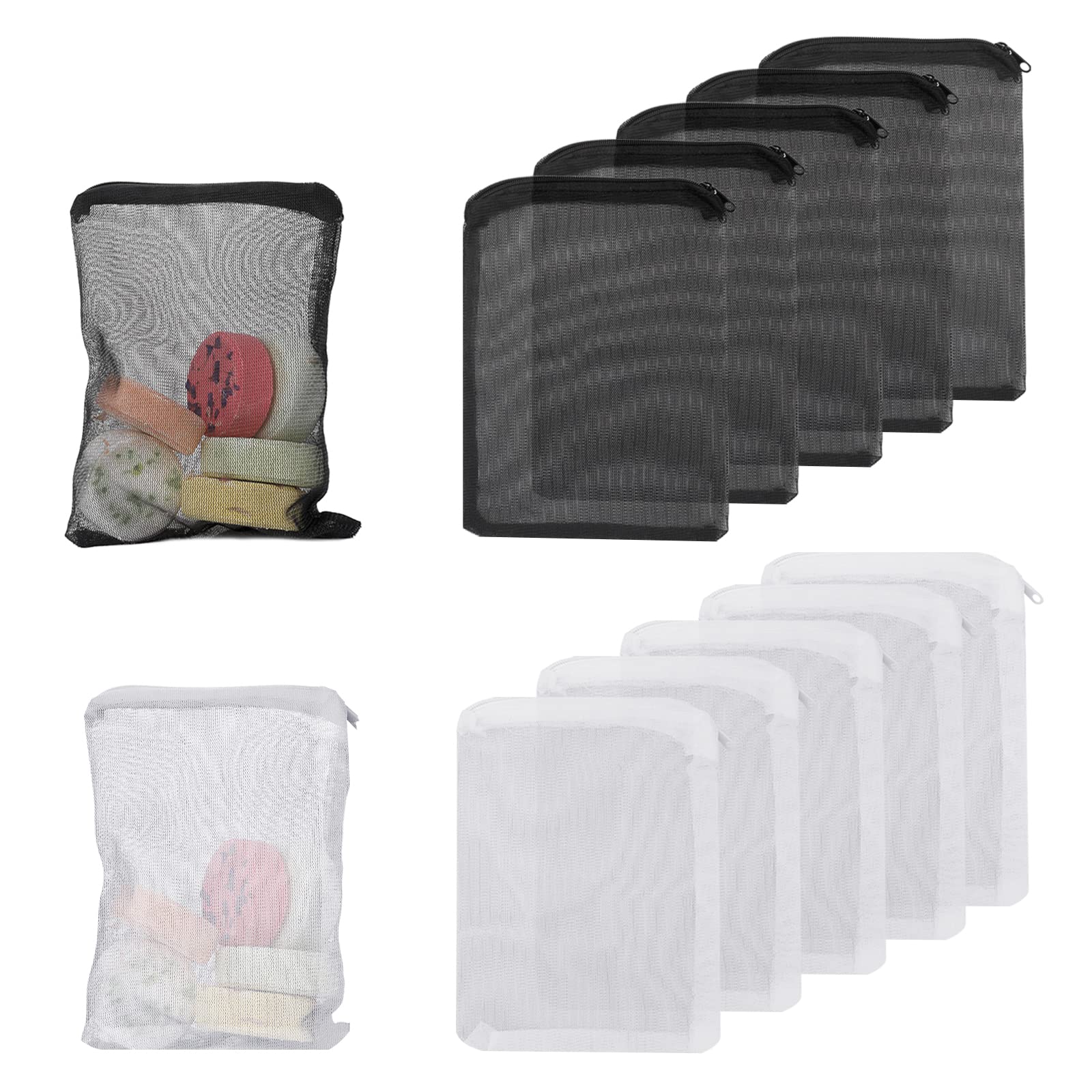 cobee Aquarium Filter Bags, 10Pcs Aquarium Filter Media Bags with Zipper Fish Tank Media Mesh Filter Bag High Flow Fine Mesh Net Reusable Bags for Activated Carbon, Biospheres (5 Black+5 White)