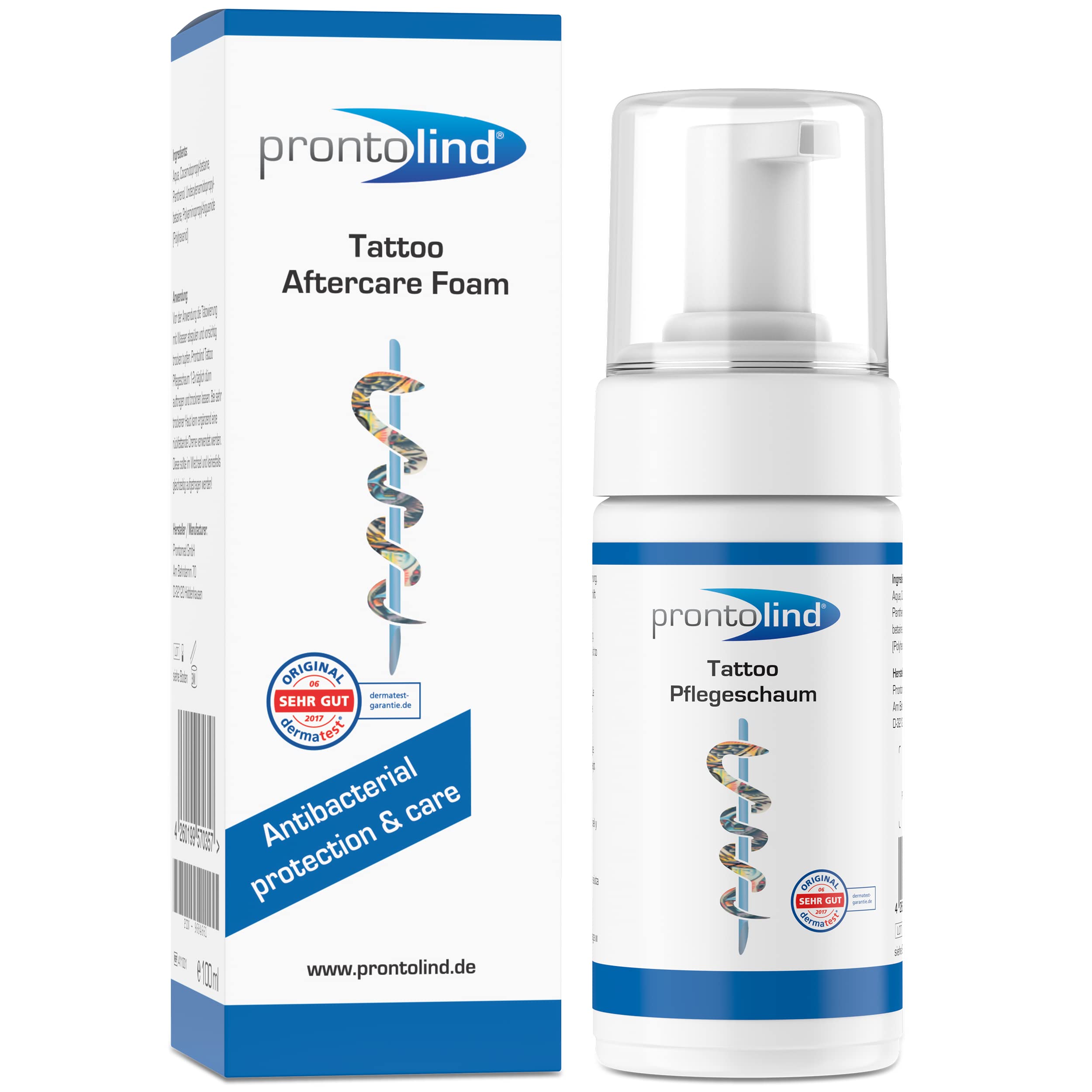 Prontolind Tattoo Foam - 100 ml - Optimal Care for Tattoos - Prevents Inflammation & Maintains Colour Brilliance