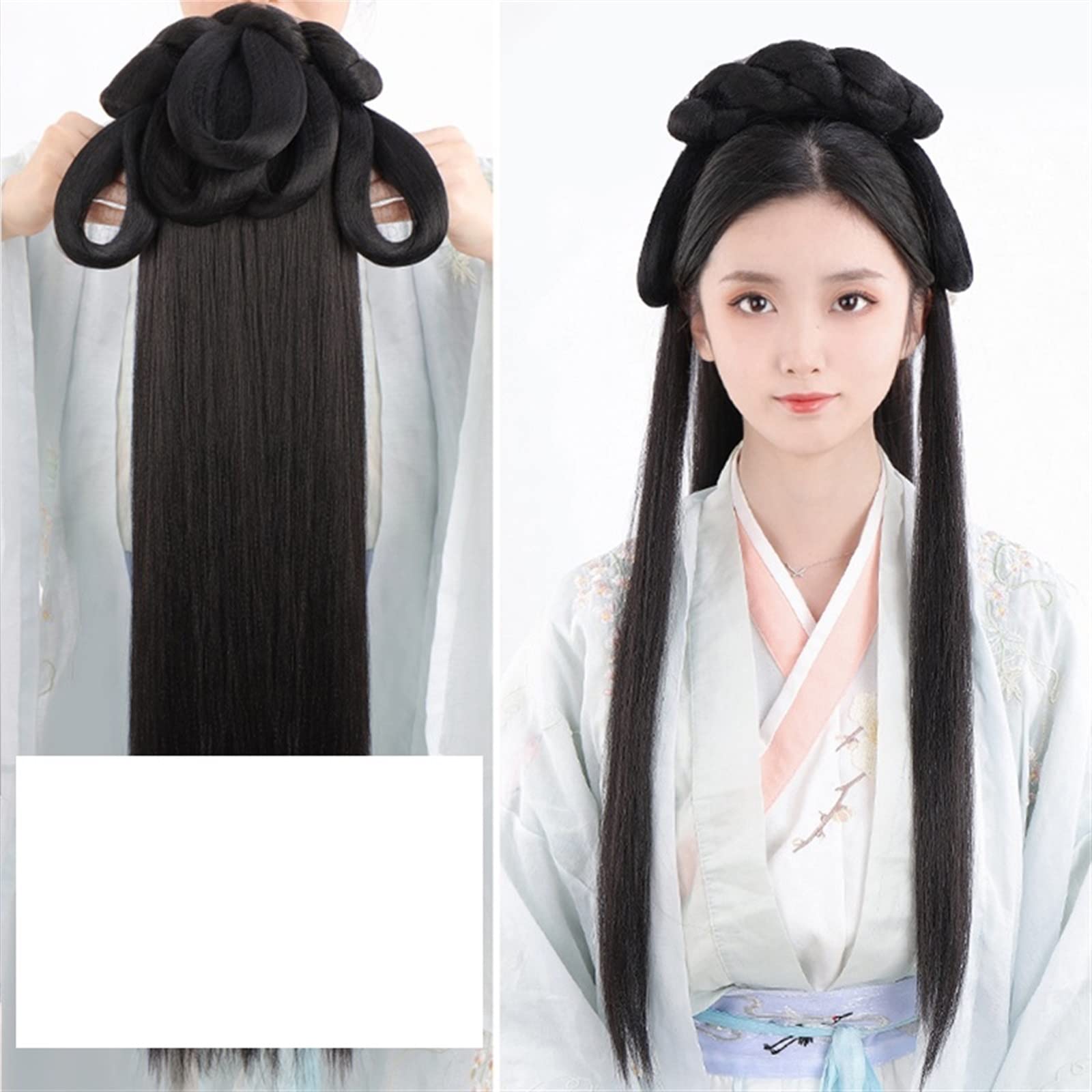 TEMKIN Hanfu Wig Synthetic Headband Women Chinese Style Hair Piece Antique Modelling Cosplay Pad Hair Accessorie Headdress Black Jewelry