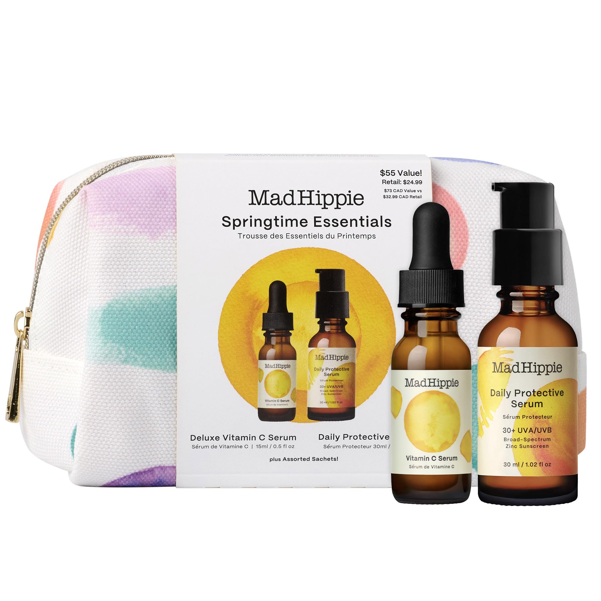 Mad Hippie Vitamin C Serum Springtime Essentials Kit – Deluxe Vitamin C Face Serum + SPF 30+ Daily Protective Serum + Assorted Sachets