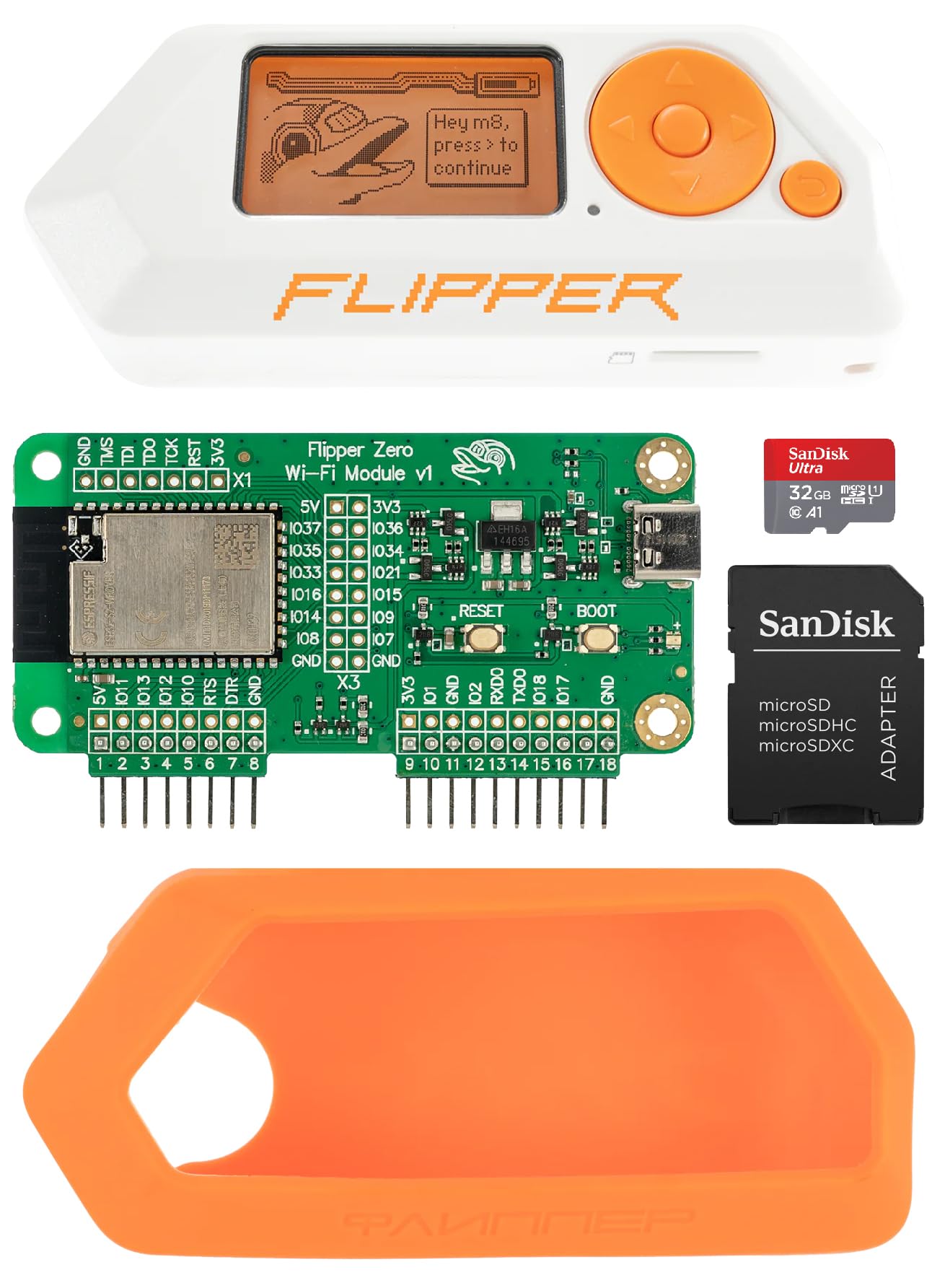 Barium Electronics Flipper Zero Complete Kit - Flipper Zero | WiFi Development Board | Silicone Case | 32GB MicroSD Card | MicroSD to SD Adapter