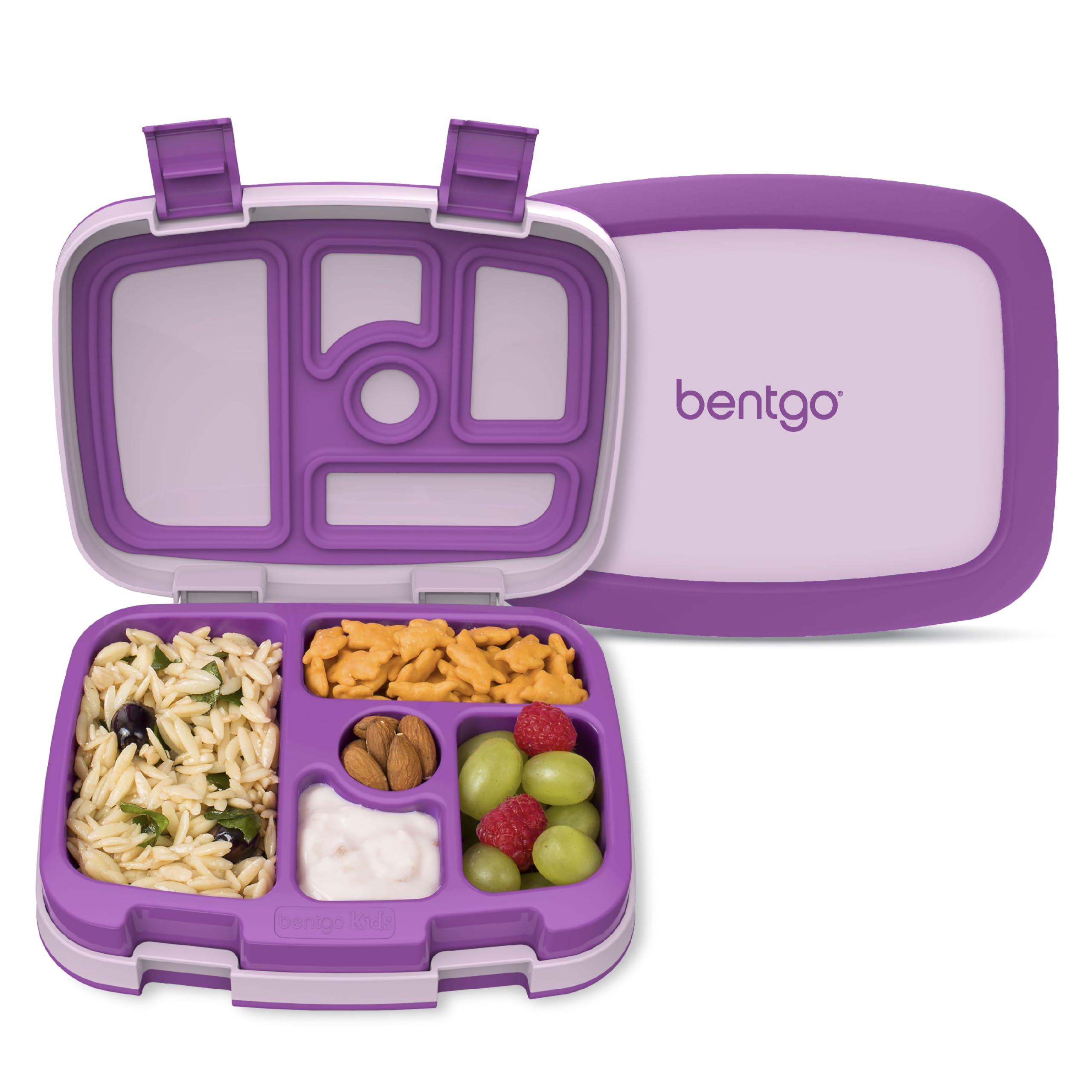 Bentgo® Kids Leak-Proof, 5-Compartment Bento-Style Kids Lunch Box - Ideal Portion Sizes for Ages 3 to 7, BPA-Free, Dishwasher Safe, Food-Safe Materials (Purple)